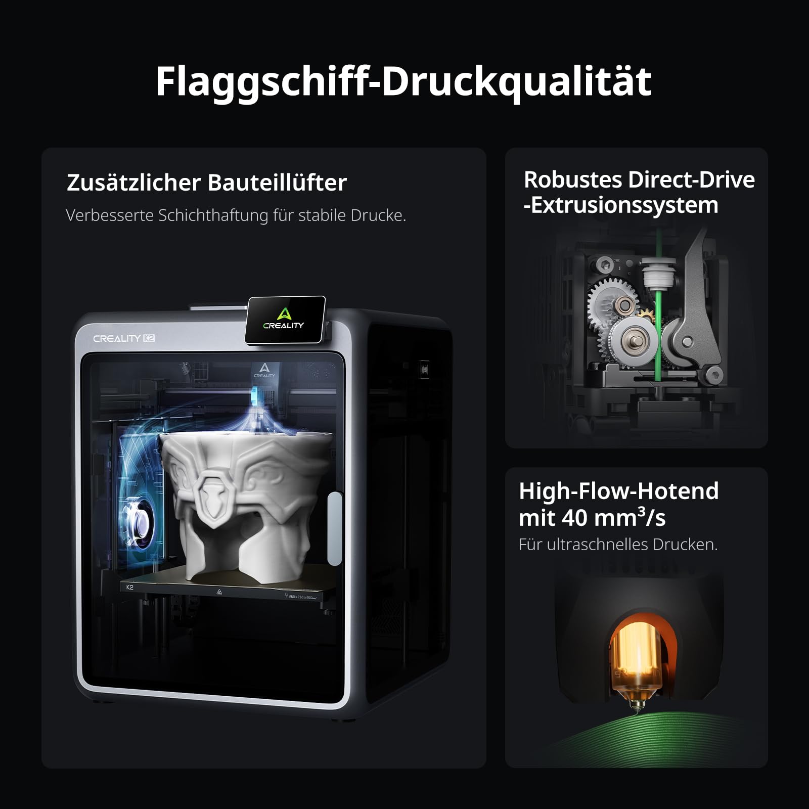 Creality K2 Combo(A) 3D-Drucker, 260×260×260 mm Bauvolumen, Multicolor-Druck mit bis zu 16 Farben, beheizter Druckraum, Dual-AI-Kameras & Servo-Motoren, Plug-&-Play