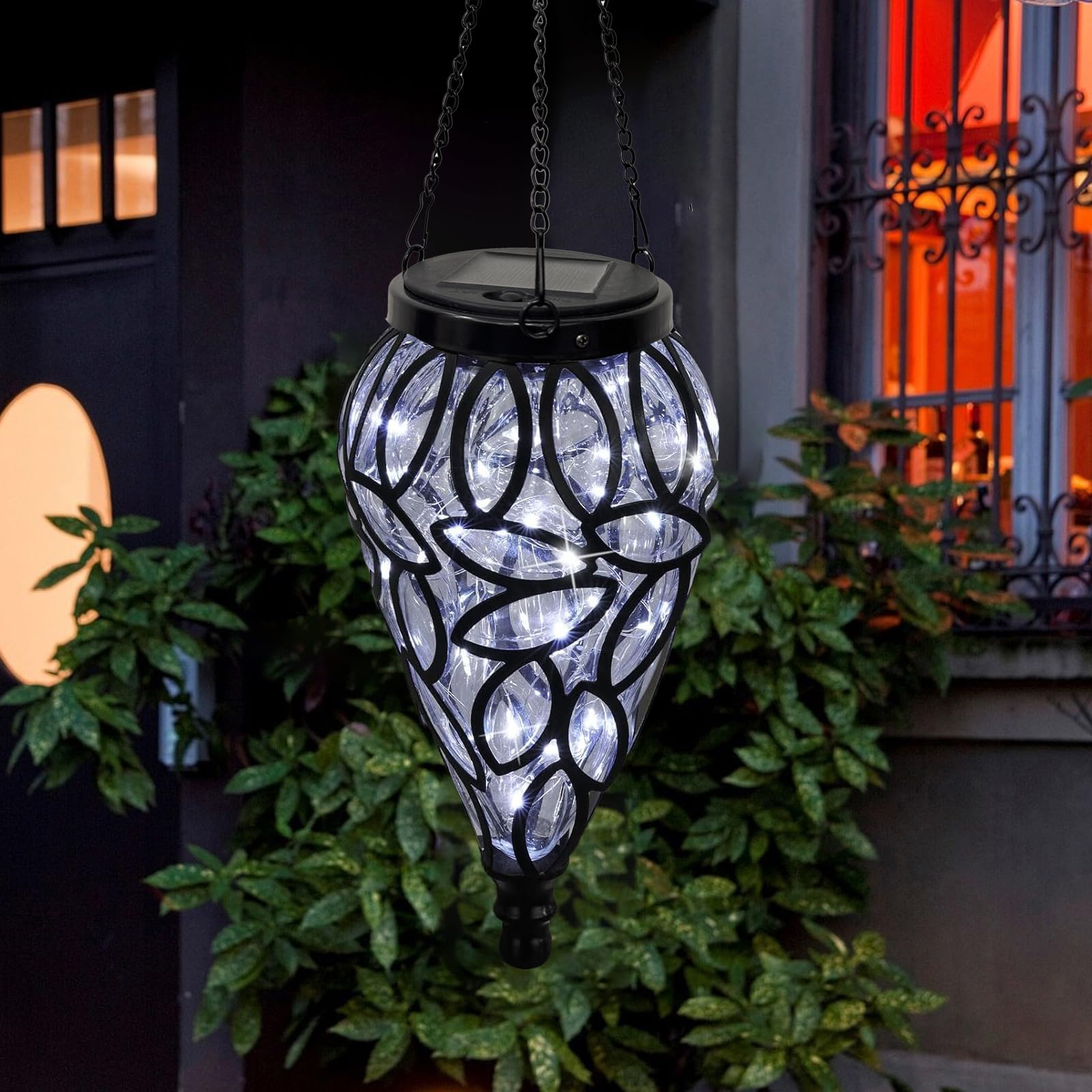 Solar-Hängelaterne für den Außenbereich, Solarlaternen, dekorativ, für den Außenbereich, reißförmig, 15 LEDs, kaltweiß, Hängeleuchten mit S-Haken, Dekoration im Garten, Hof, Weg, transparent