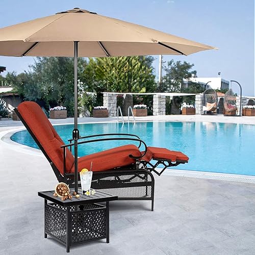 Miniatura 8 de SUNCROWN Silla reclinable para exteriores, silla reclinable ajustable para patio y mesa lateral de bistró con agujero para paraguas, color azul pavo