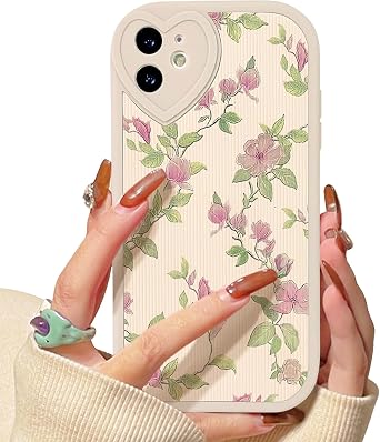 Lovmooful Compatible for iPhone 12 Case Cute Flower Floral Leaf with Love Lens Bumper Protector for Girls Women Soft TPU Shockproof Protective Girly for iPhone 12-Flowers&Leaves 2