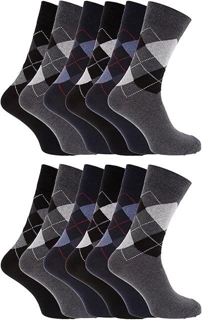 Hi Fashionz 12 Pairs Smart Mens Socks, Breathable Plain & Striped Pattered Socks Men Suitable for Work & Casual Wear, Comfortable & Durable Men's Dress Sock 6-11 UK