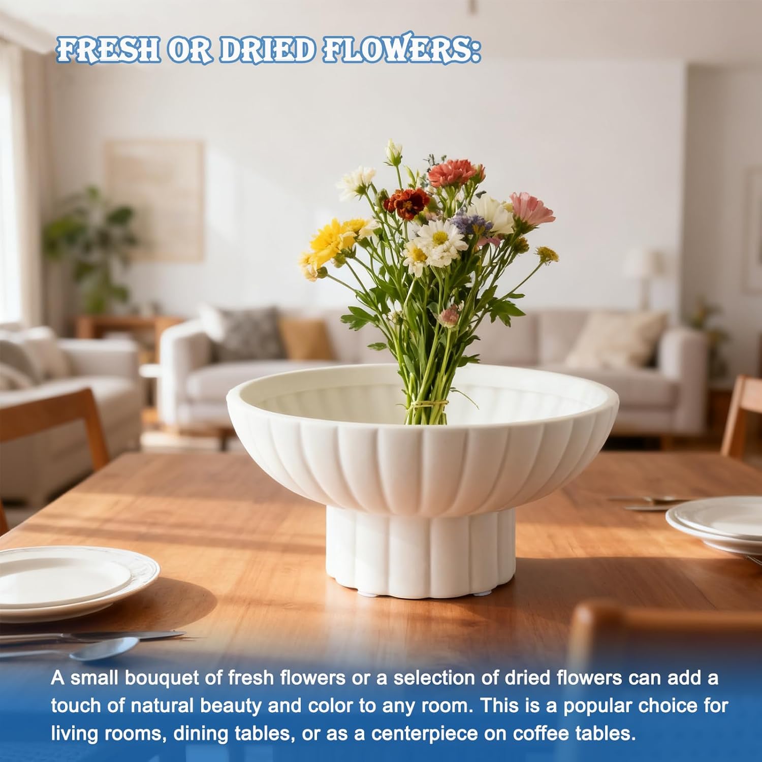 Small Modern Pedestal Bowl 8" Ceramic,Function as Catch-all Bowl,Home Decorative Bowl for Home Decor,Coffee Table Centerpiece