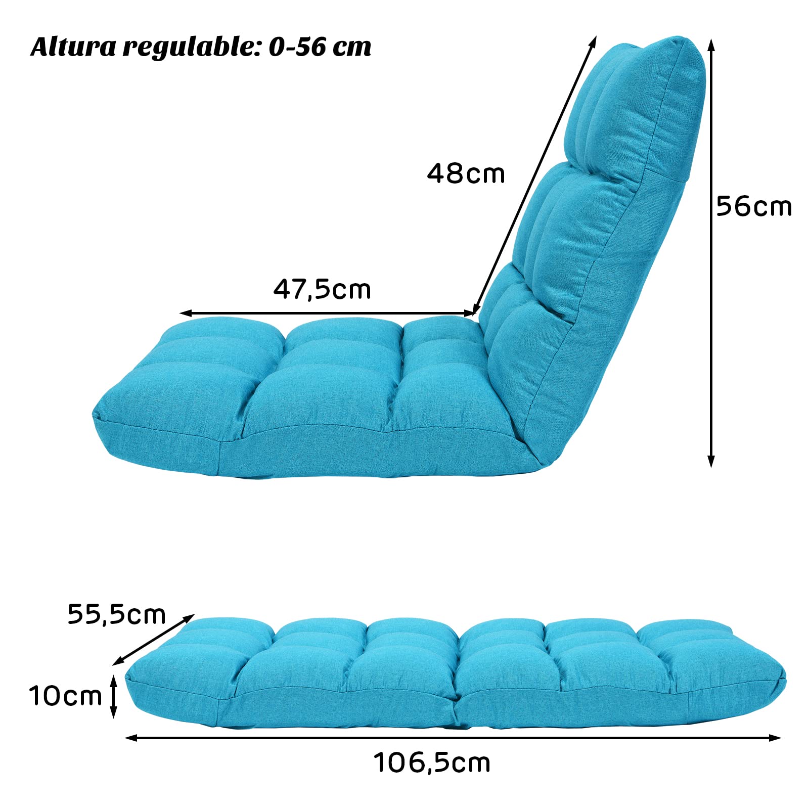 COSTWAY Silla de Suelo con Respaldo Ajustable en 14 Posiciones Silla de Piso de Espuma con Funda Extraíble Asiento para Estudio Salón (Azul Claro)