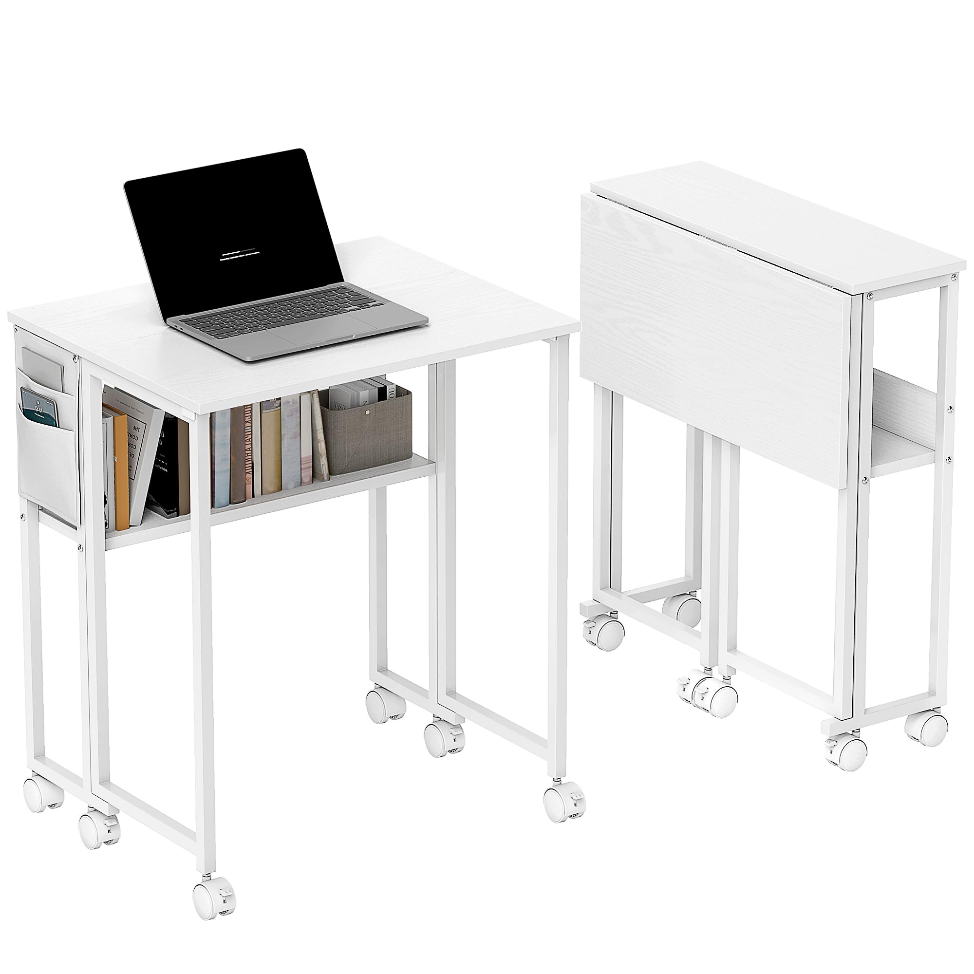 Scrivania pieghevole con ruote Tavolo compatto per computer Scrivania pieghevole con ruote Tavolo compatto per computer