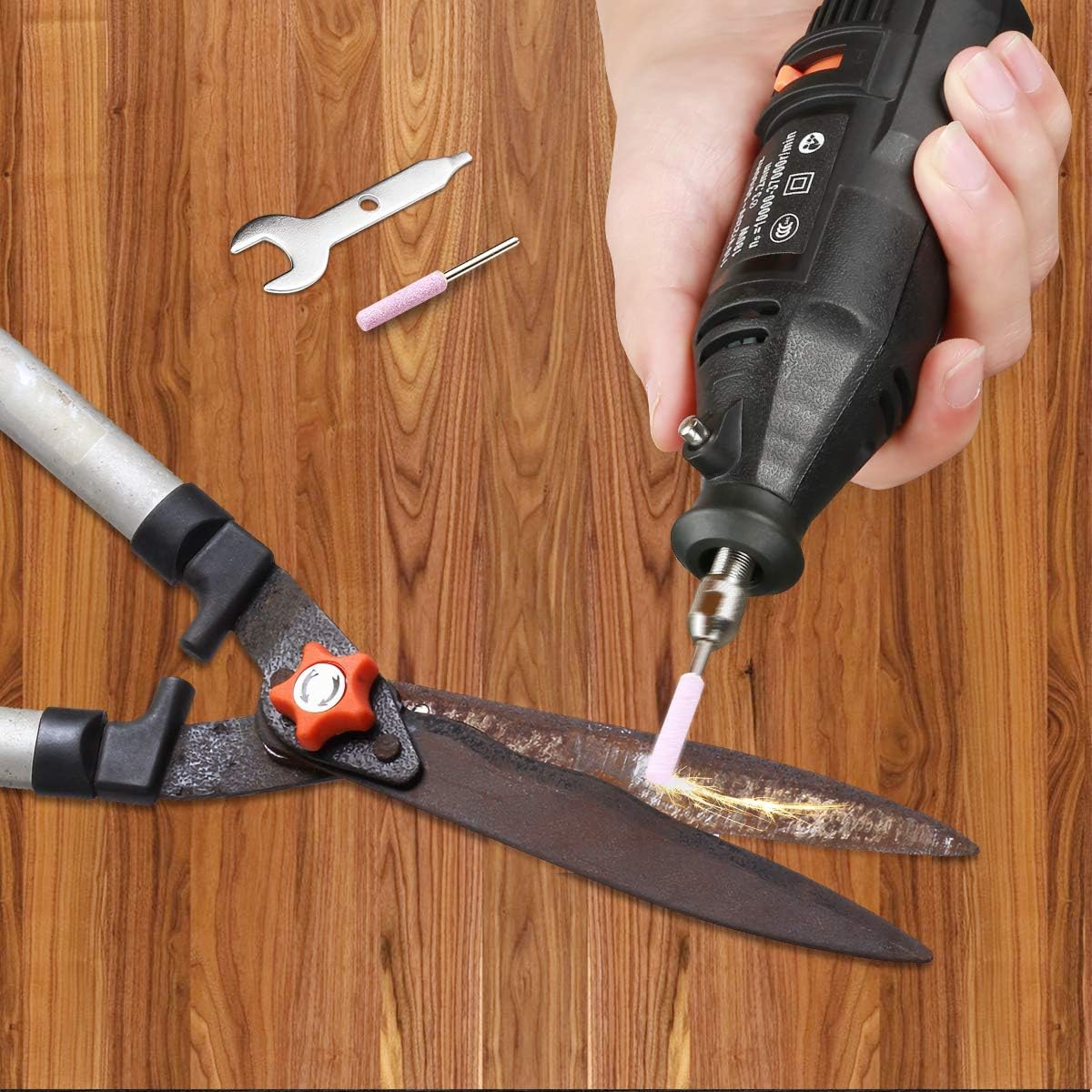 Seesii Electric Chainsaw Sharpener Kit, 180W Power Chain Saw Sharpen Tool Set, Electric Blade Sharpening File, 8000~35000 RPM 8 Speed Adjustable, with 9pcs Sharpening Wheels, Angle Attachment : Garden & Outdoor