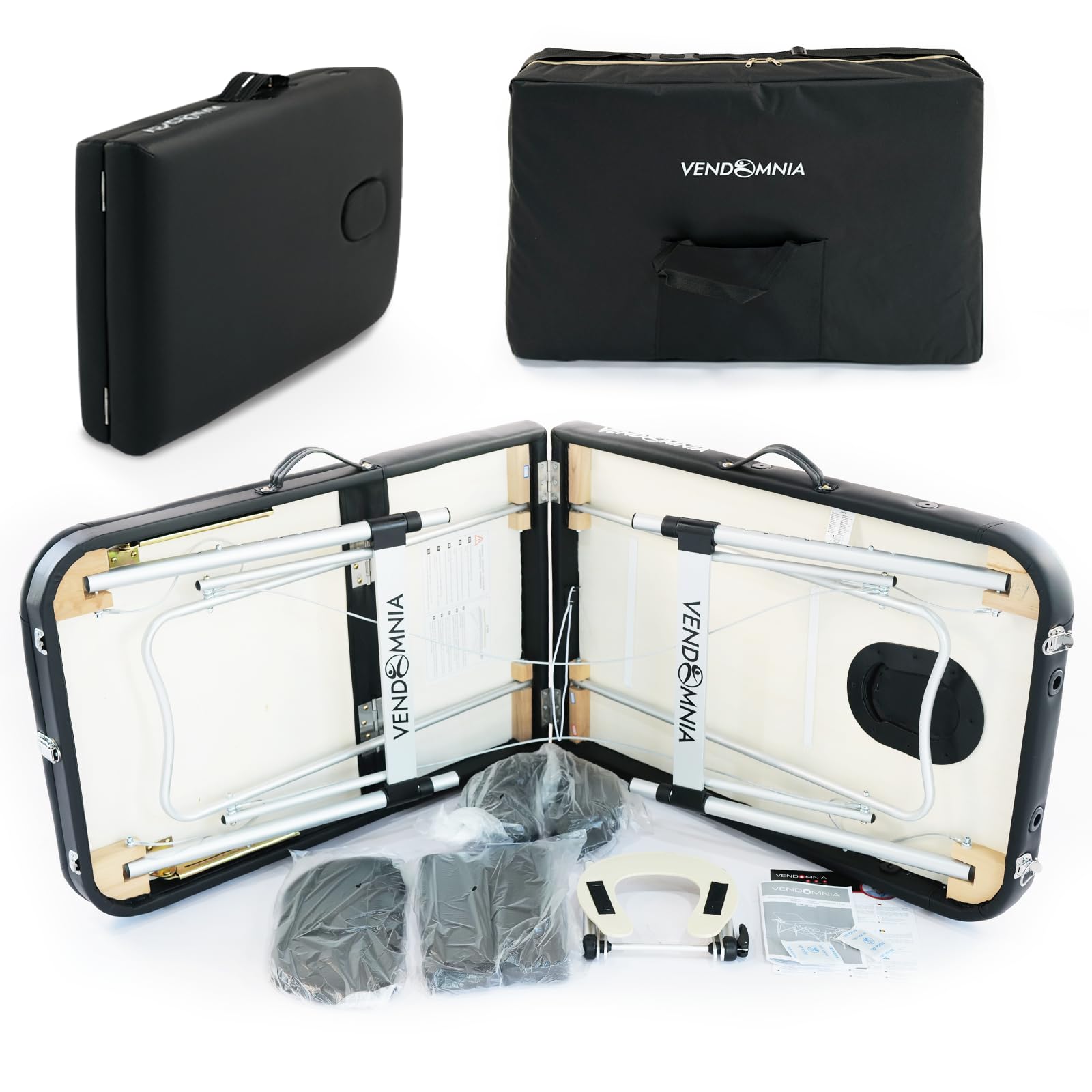 VENDOMNIA Mobile Massageliege - Aluminium mit 3 Zonen höhenverstellbar inkl. hochwertiger Kopfstütze Tasche Armlehnen - Farbwahl Klappbar, Massagetisch Massagebett Massagebank Behandlungsliege