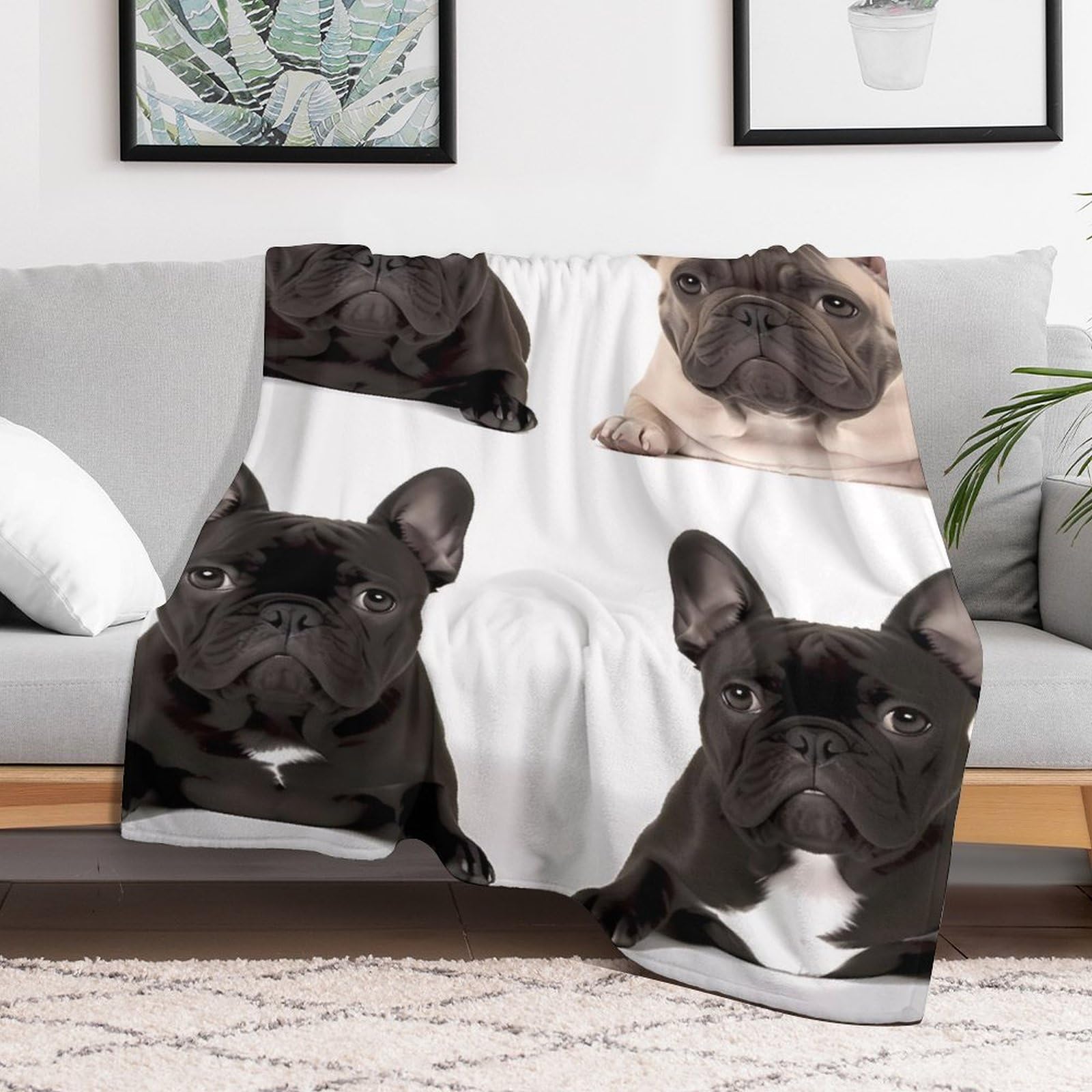 Couverture bouledogue français anti-frissons en flanelle légère