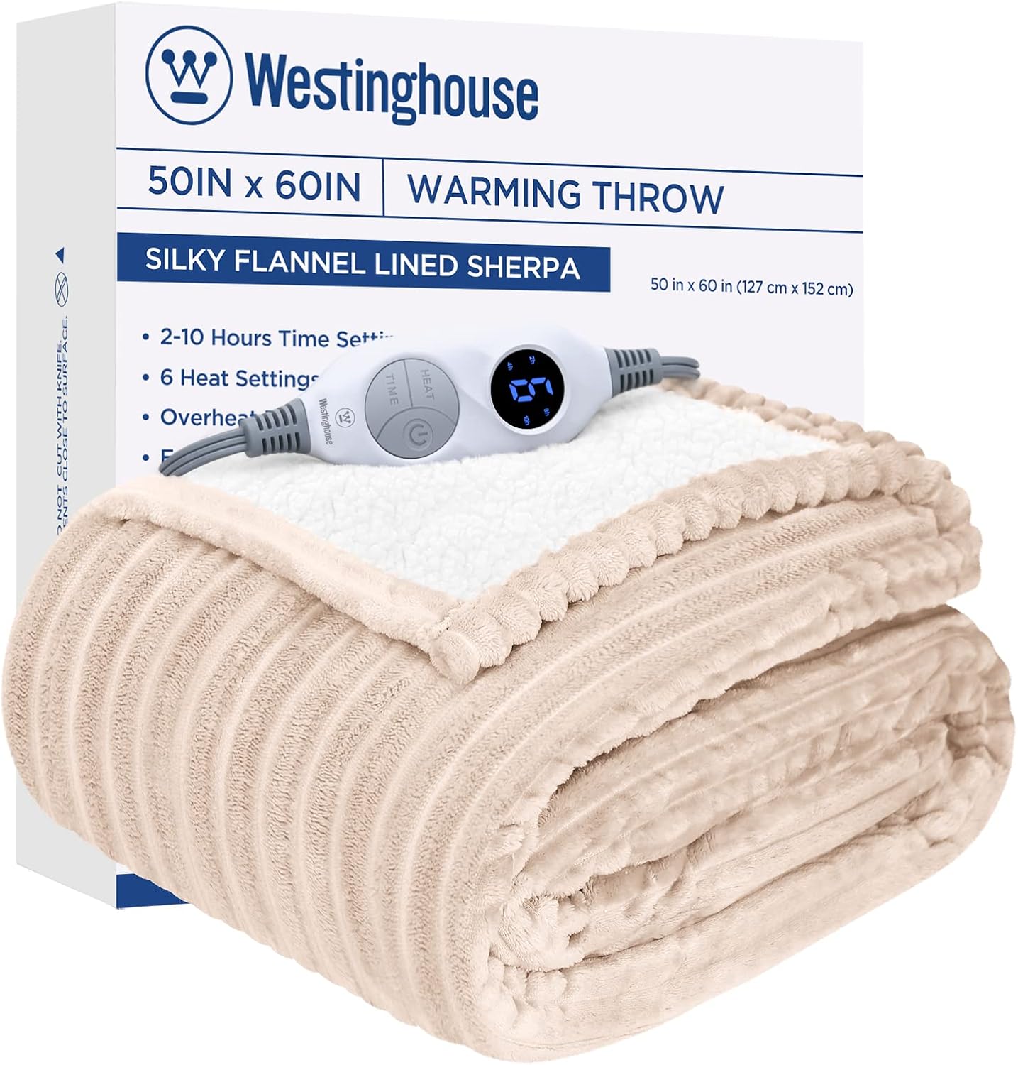 Westinghouse Heated Blanket Electric Throw 50"x60" with 6