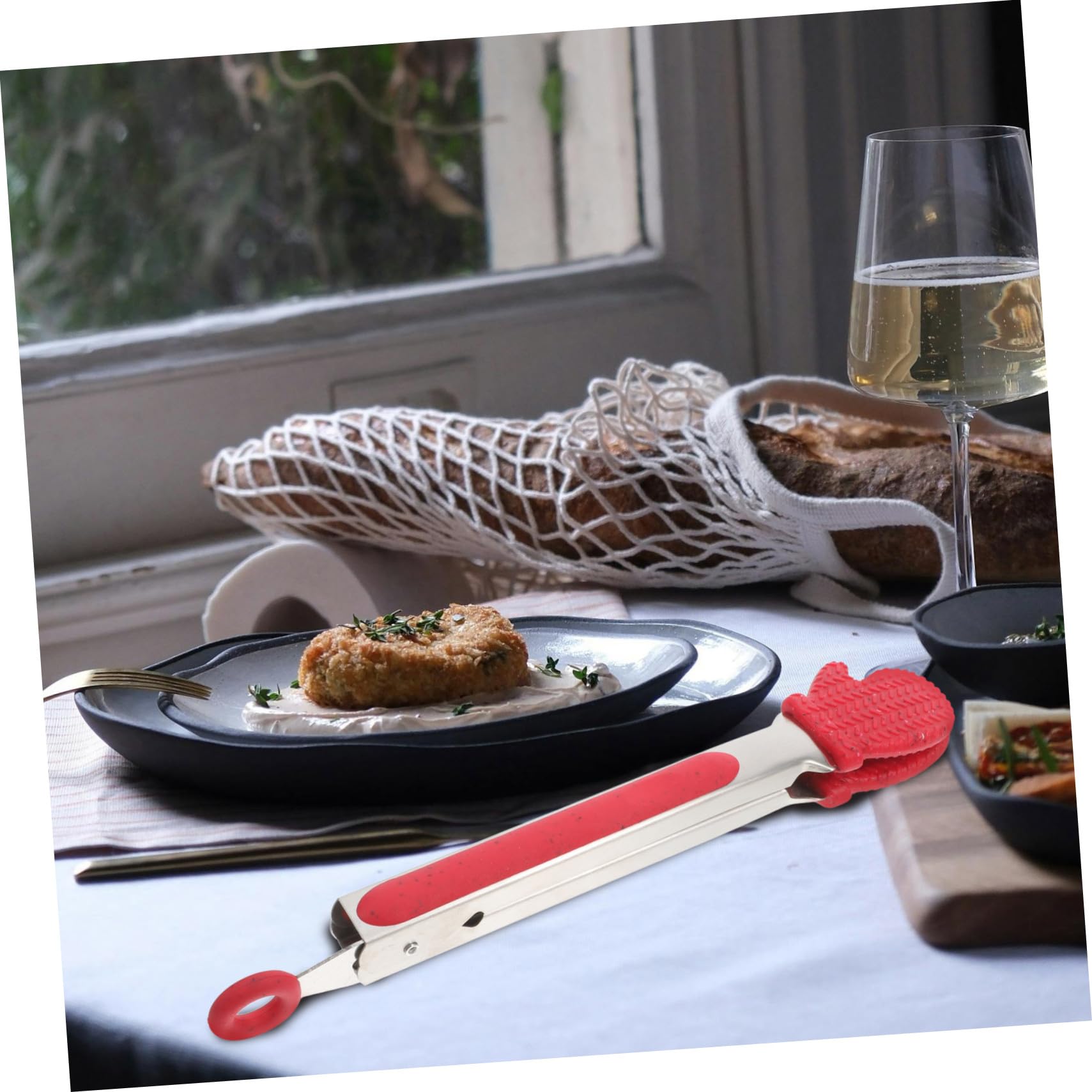 Pinza in Acciaio Forma Guanto Natalizio Clip Alimenti Versatile per Carne Pane e Barbecue lungo Scottatura Resistente e Leggera
