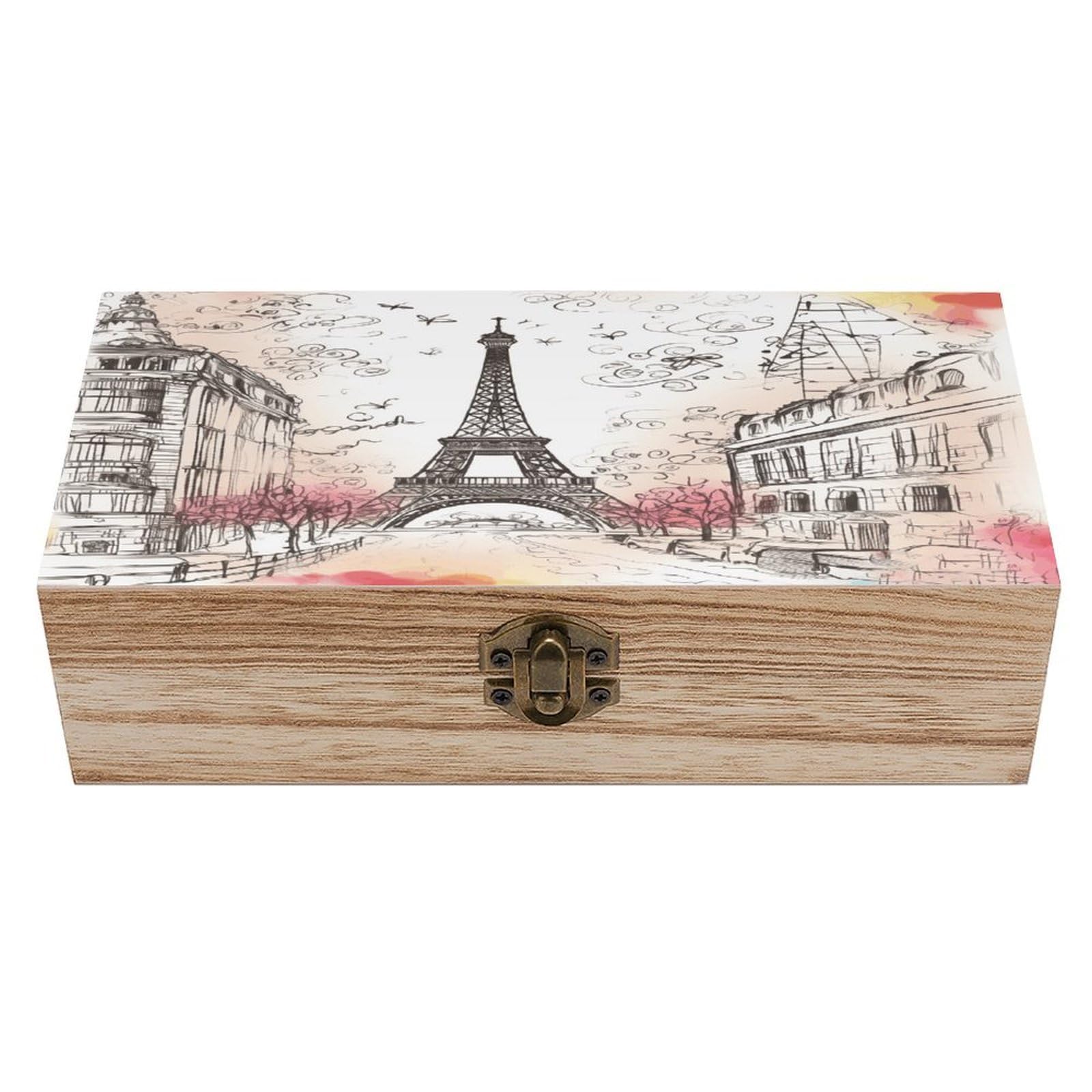 VstaDank French Paris Tour Eiffel Tower Wooden Storage Box Decorative Jewelry Case with Lids Exquisite Wood Box Letters Gifts Acacia Wood Boxes Fashion Wooden Keepsake Boxes for Men Women