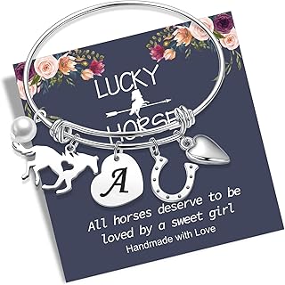 Horse Gifts for Girls Women, Horse Initial Bracelet Horse Stuff Stainless Steel Bracelet Horse Jewelry Horse Gifts for Girls Teens Horse Lovers