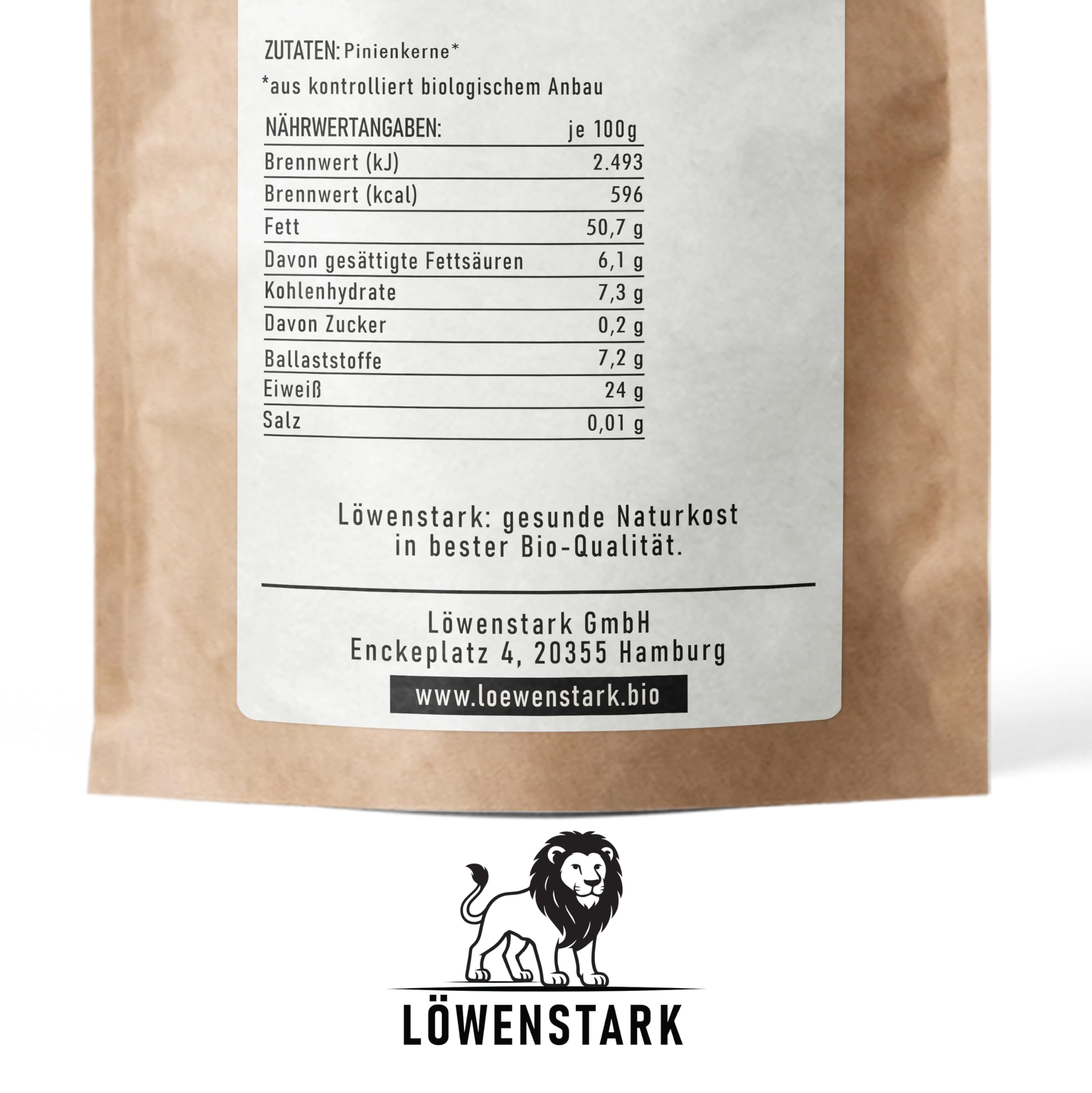 Löwenstark I BIO-Pinienkerne 1 kg I Pinien-Kerne roh I ideal als Snack, für die Herstellung von Pesto, zum Backen & Verfeinern von Salaten I Pine Nuts, vegan aus kontrolliert biologischem Anbau