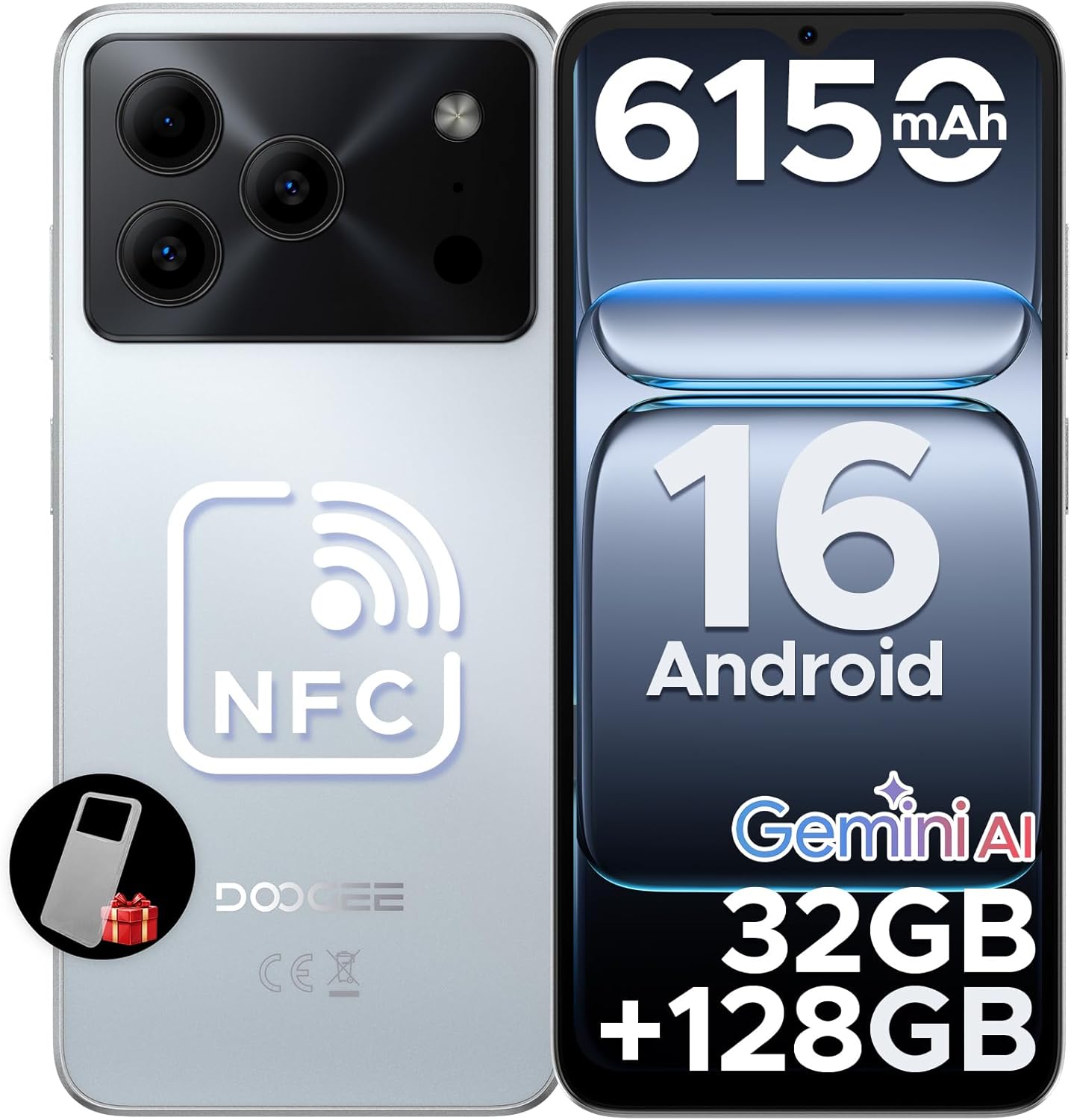 DOOGEE Note 56 Pro Android 16 Teléfono desbloqueado con Gemimi AI, teléfono celular de 32 GB+128 GB2 TB, batería de 6150 mAh, 6.56 pulgadas HD+90Hz