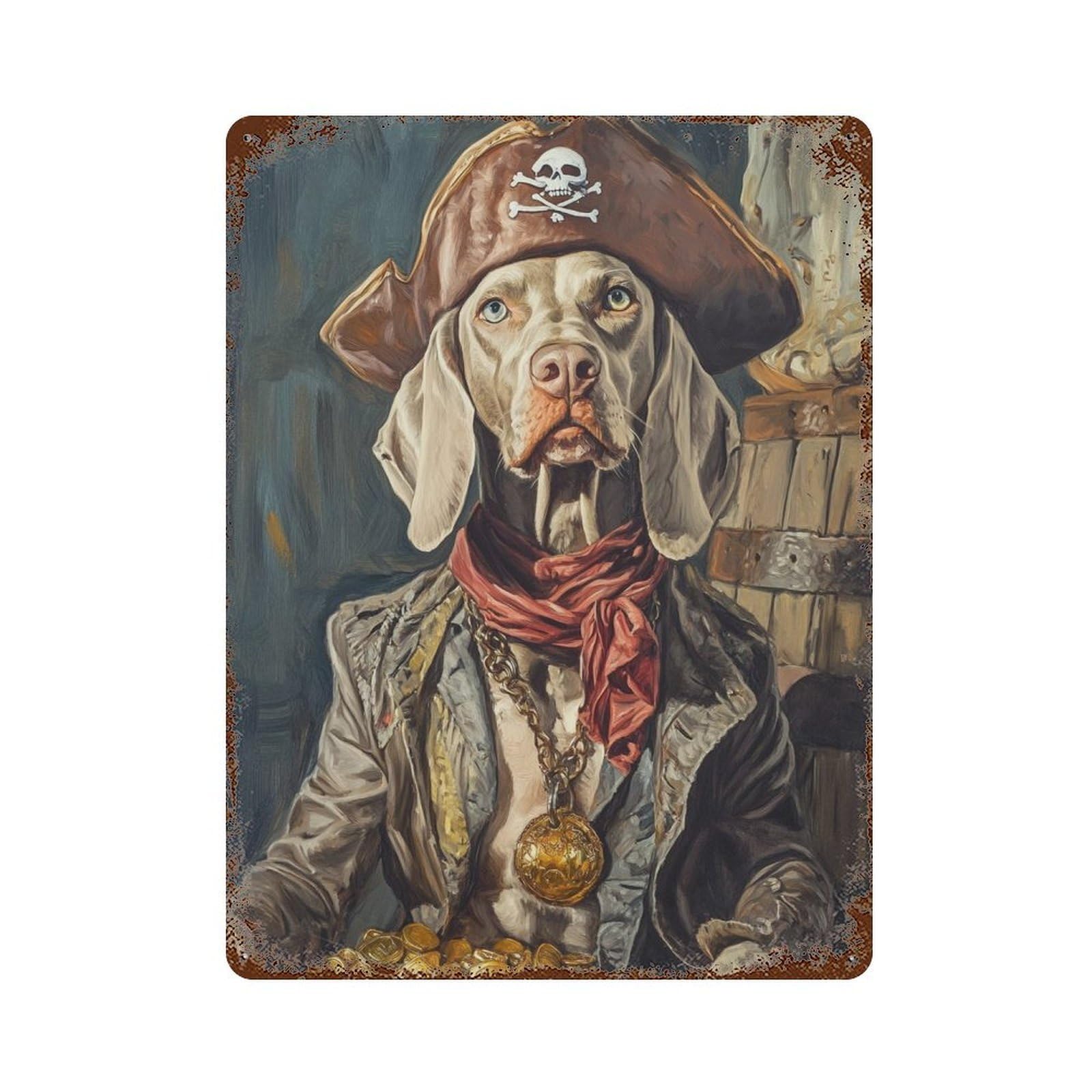 Pirate Dog Treasure Chest-115 Vintage Metal Tin Sign 15.7"x11.8", Novelty Wall Decor for Garage, Pub Or Kitchen