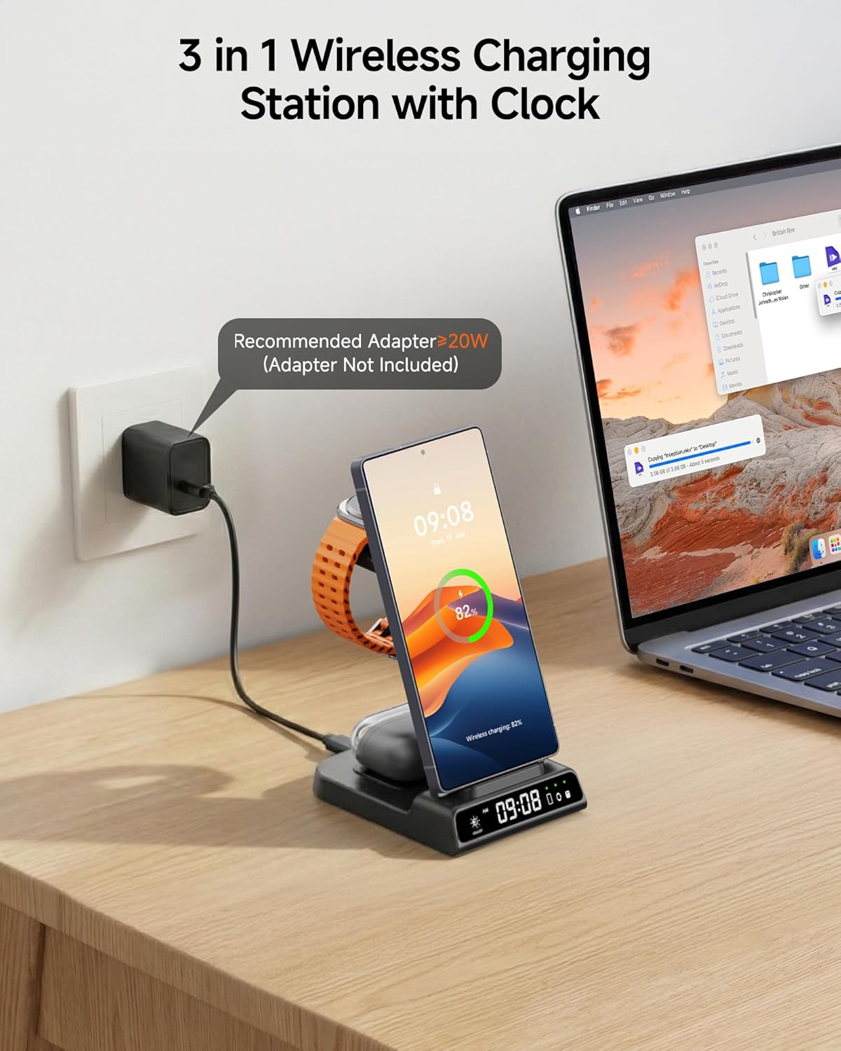 Wireless Charger for Samsung Devices, Wireless Charging Station for Galaxy S25 Ultra/S25+/S25/Z Flip 7/S24 Ultra/S23, for Galaxy Watch 8 Classic/8/7/Ultra/6, Galaxy Buds3 Pro (No Adapter) (Black) - Image 2