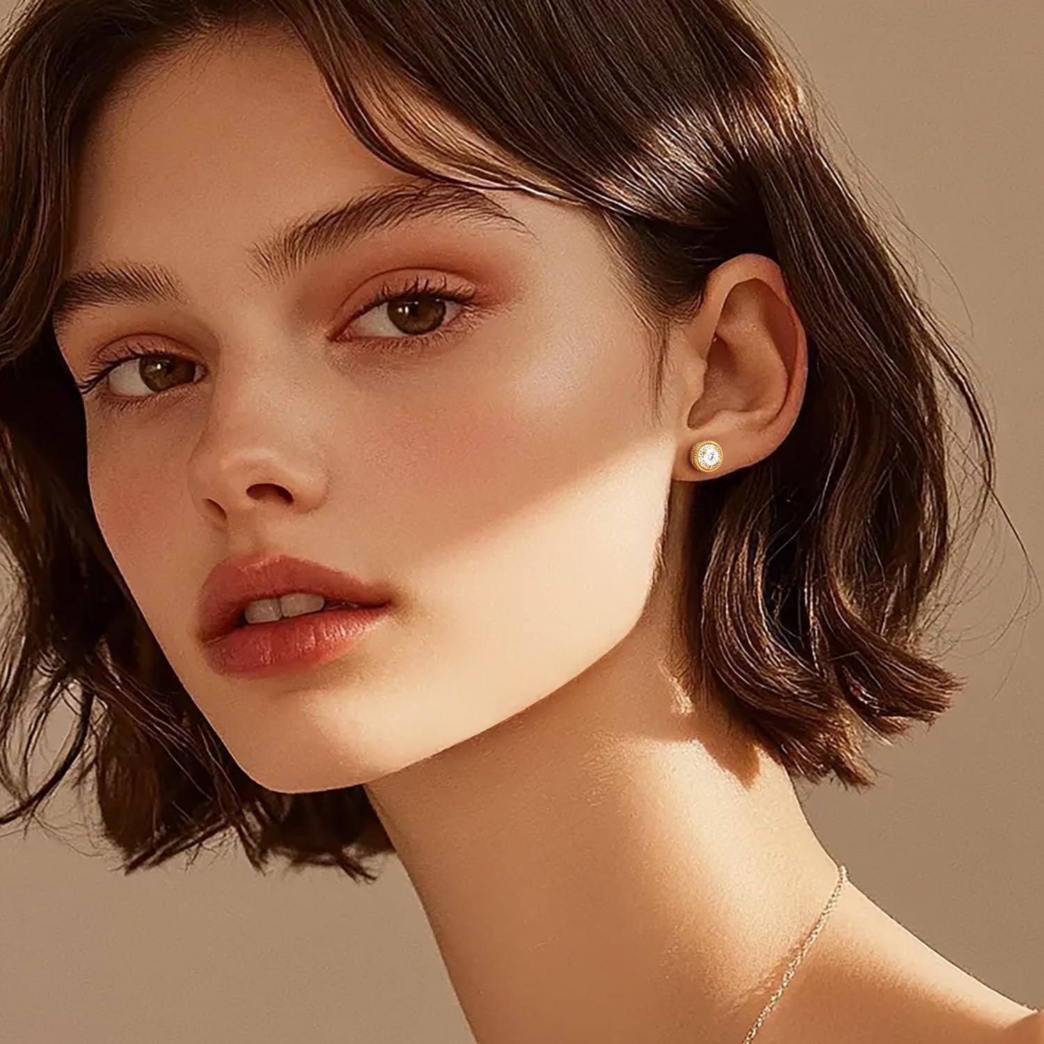 AMELINE Stud Earrings for Women 14K Gold Earrings for Women with Cubic zirconia Dazzling and High-end look Womens Gold Earring Studs 6.5/8.5mm - Image 3