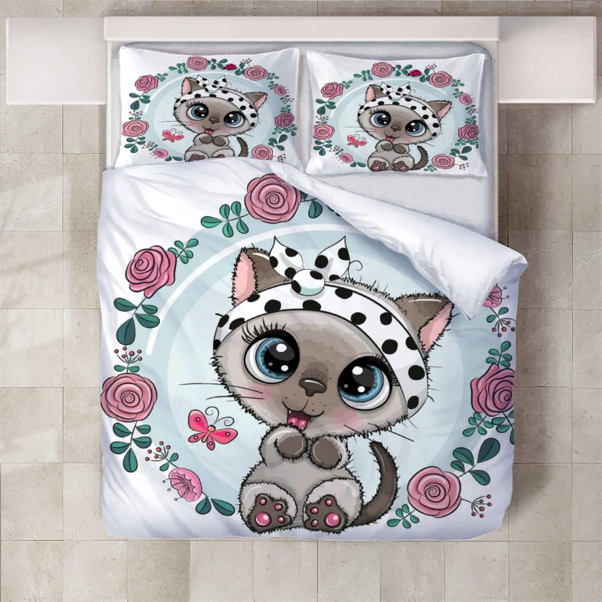 Bedding Duvet Cover 3D Cute Kitten 3 Pieces Beautiful Printed Multi Designs Duvet Quilt Cover Complete Bedding Sets（55"X78"）