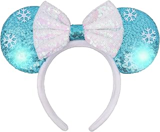 Light Up Mouse Ears, LED Flashing Mouse Ears Headband for Women Girls Party Accessories Cosplay Decorations (Blue)
