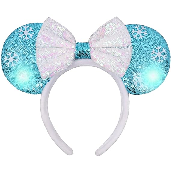 Light Up Mouse Ears, LED Flashing Mouse Ears Headband for Women Girls Party Accessories Cosplay Decorations (Blue)