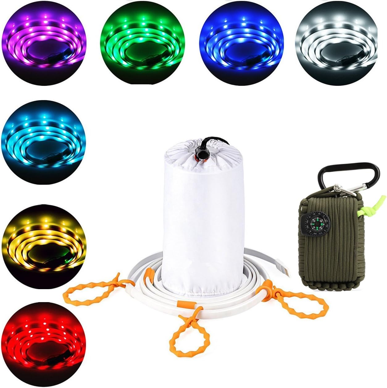 Noodle lights， LED Rope Lights，2.3M 60LED USB Rope Lights，20 Color Options Strip Linear Lights Waterproof W/ Mini RGB Controller for outdoor Camping and 29pcs Paracord Emergency Survival Kit