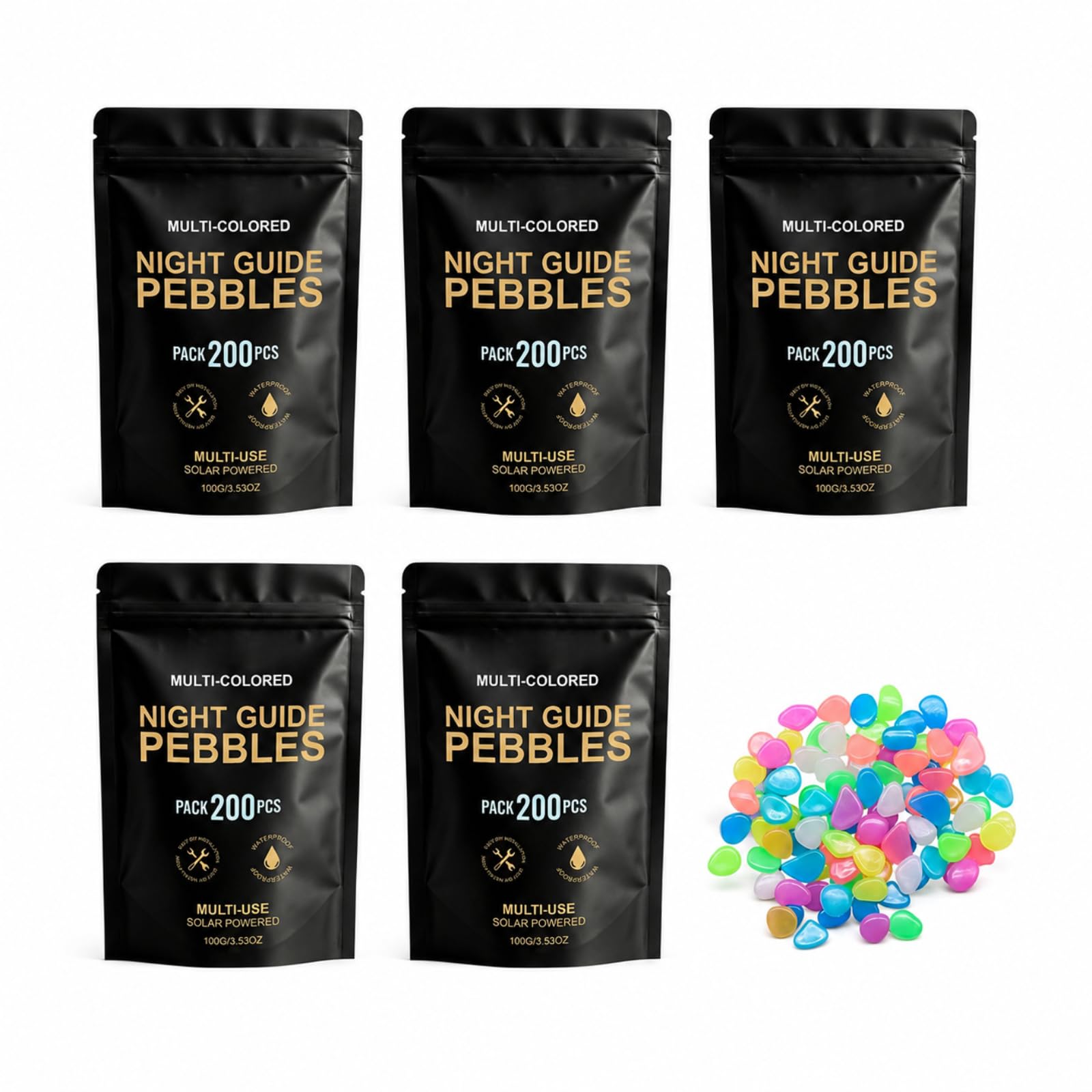 Juego de 200 piedras fosforescentes para exteriores, guijarros luminosos para jardín, caminos, caminos, terrazas, paisajismo, acuario, vacaciones y fiestas