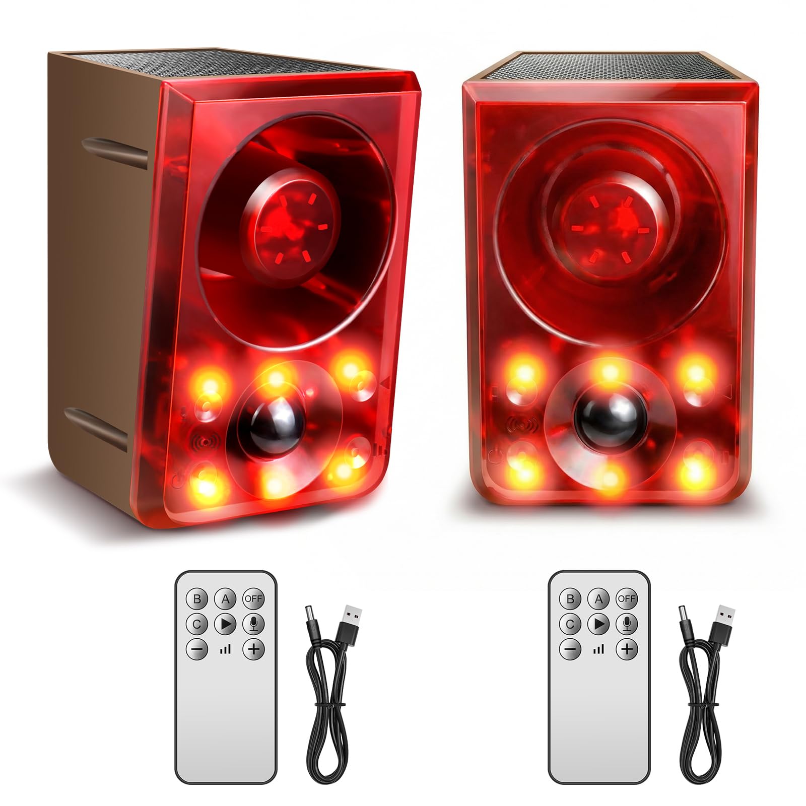 Alarma solar con sensor de movimiento para exteriores, sonido de ladridos de perros y disparos, fabricante de ruido fuerte de 130 db, compatible con grabación, 13 tipos de sonido y luz estroboscópica
