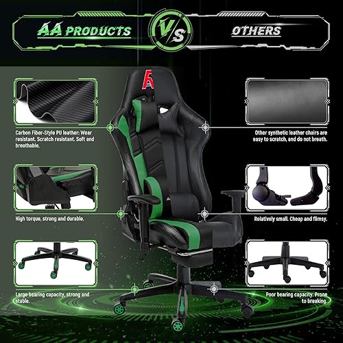 Miniatura 40 de AA Products - Silla ergonómica para videojuegos, silla ergonómica de carreras de computadora con respaldo alto, silla de oficina ajustable con