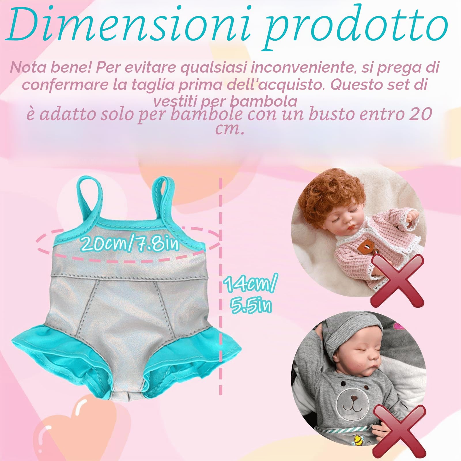 Xerteam Set di 6 Vestiti per Bambole, Vestiti per Bambole da 12-14 Pollici Vestiti per Bambole Neonato con Grucce, 30-45cm Vestiti per Bambole Sweet Bibi - Vestito Rosa Pigiama Costume da Bagno