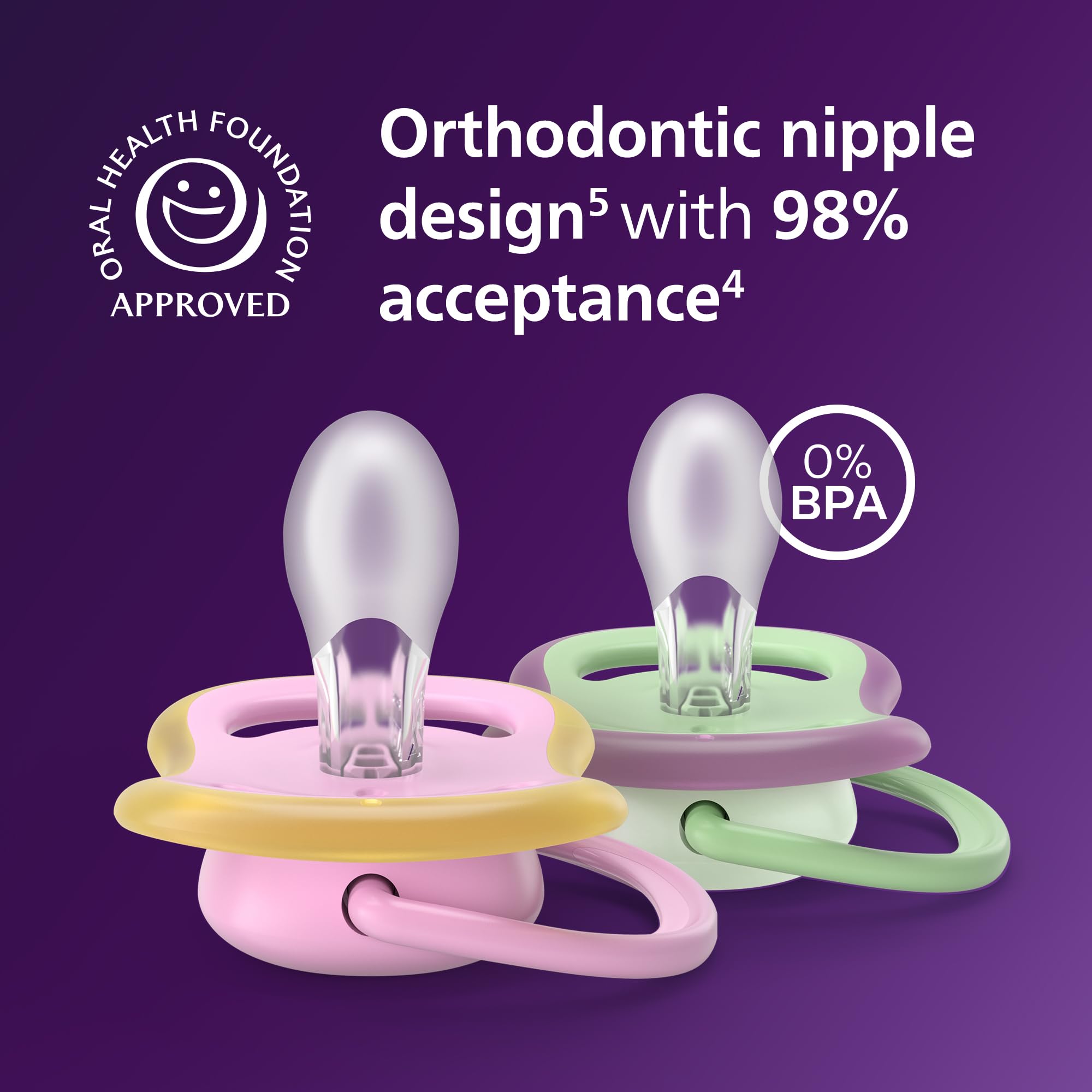Philips Avent Ultra Air Day & Night Pacifiers - Orthodontic Design, for Babies 6-18 Months, Glow-in-the-Dark Version, Soft Silicone Symmetrical Nipple, BPA-free, 2 Sterilizing Cases, 4 Pack, SCF087/32 - 3