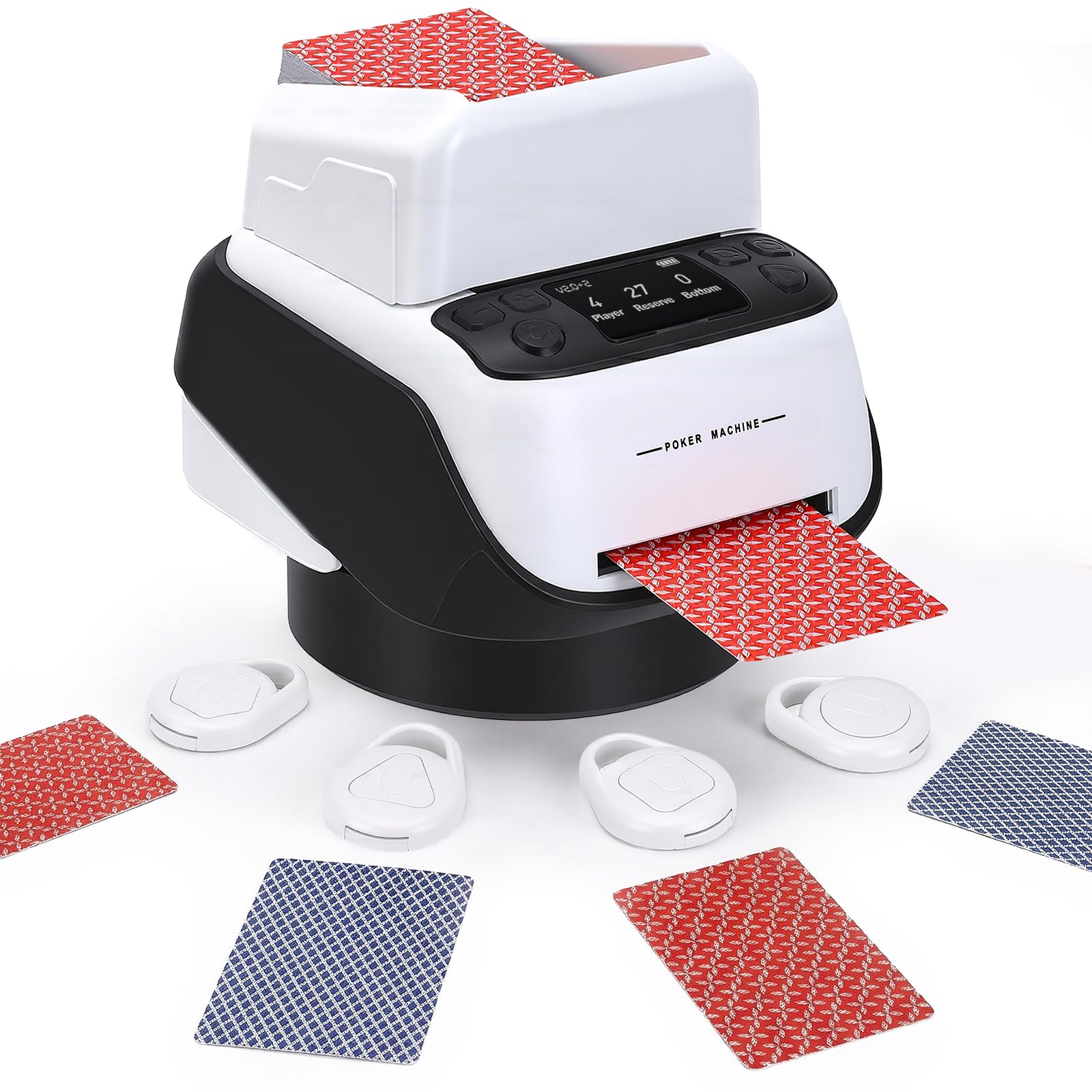 Repartidor Automático de Cartas con 4 Mandos a Distancia, Repartidor de Carta Giro 360° para 1–8 Jugadores, 1–4 Barajas, Recargable y Silencioso para Poker, Blackjack, Texas Holdem, UNO