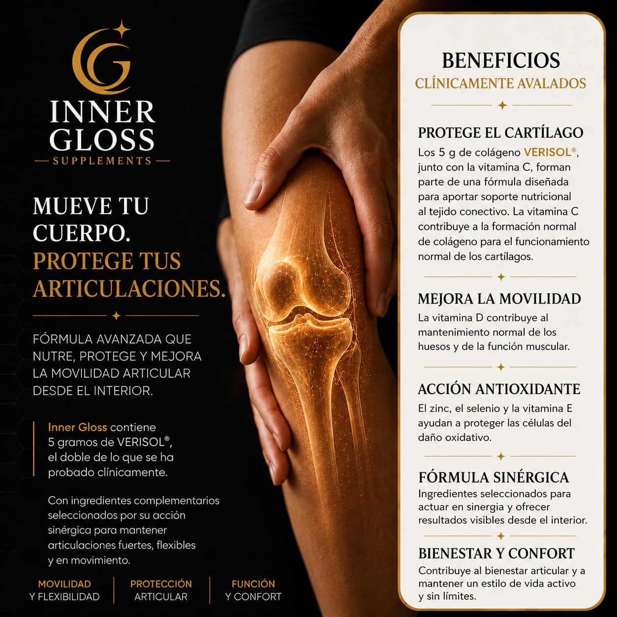 Colágeno Hidrolizado VERISOL® (5000 mg) + Elastina PROLASTIN® + Ácido Hialurónico + Biotina + Coenzima Q10 + Glutation + Vitamina B12 + Fisetina - Un Total de 23 ingredientes en perfecta sinergia.
