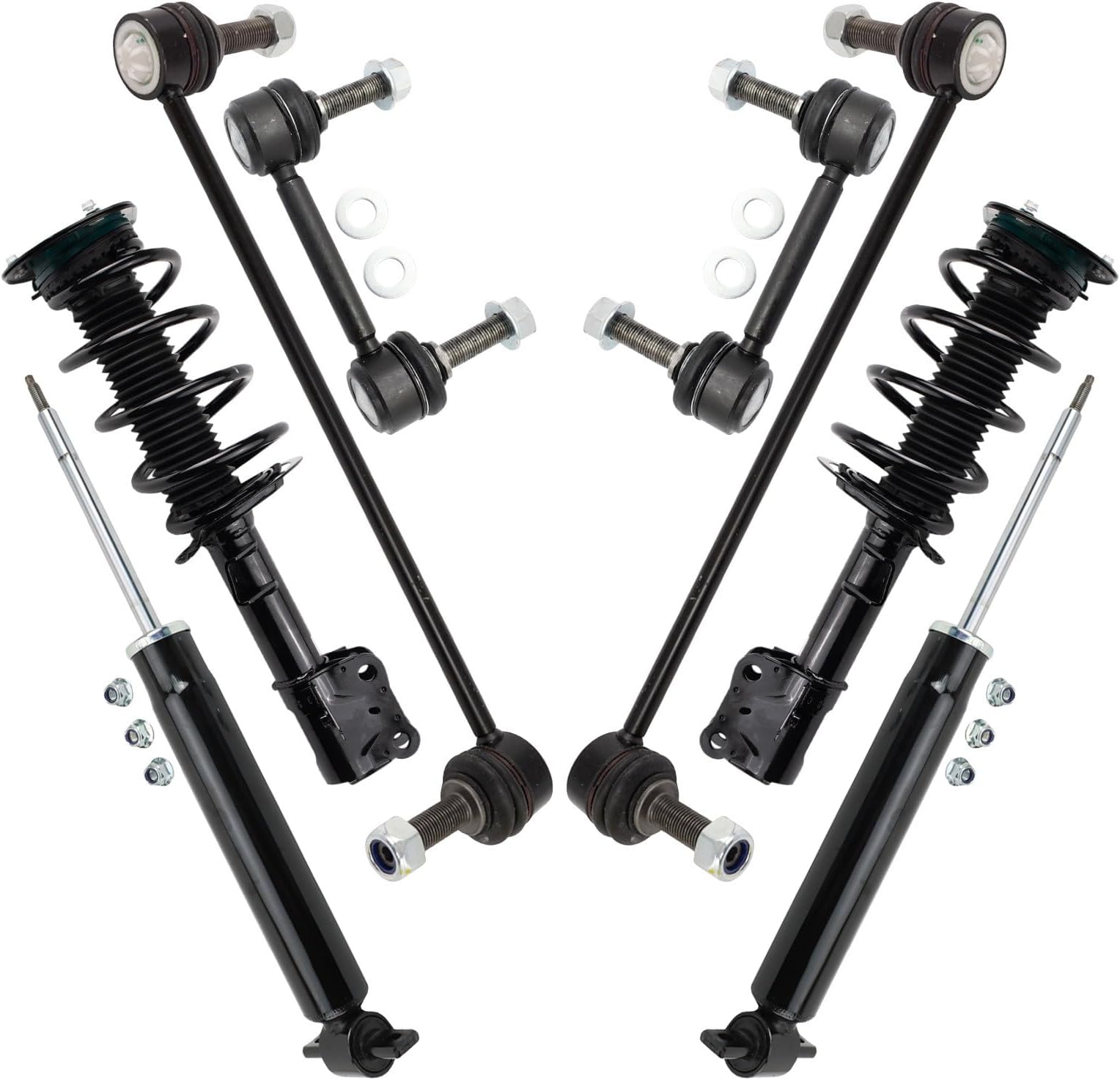 TRQ Front and Rear Suspension Kit Complete Strut & Coil Spring Assembly Shock Absorber Sway Bar Stabilizer Link Compatible with 2015-2022 Ford Edge