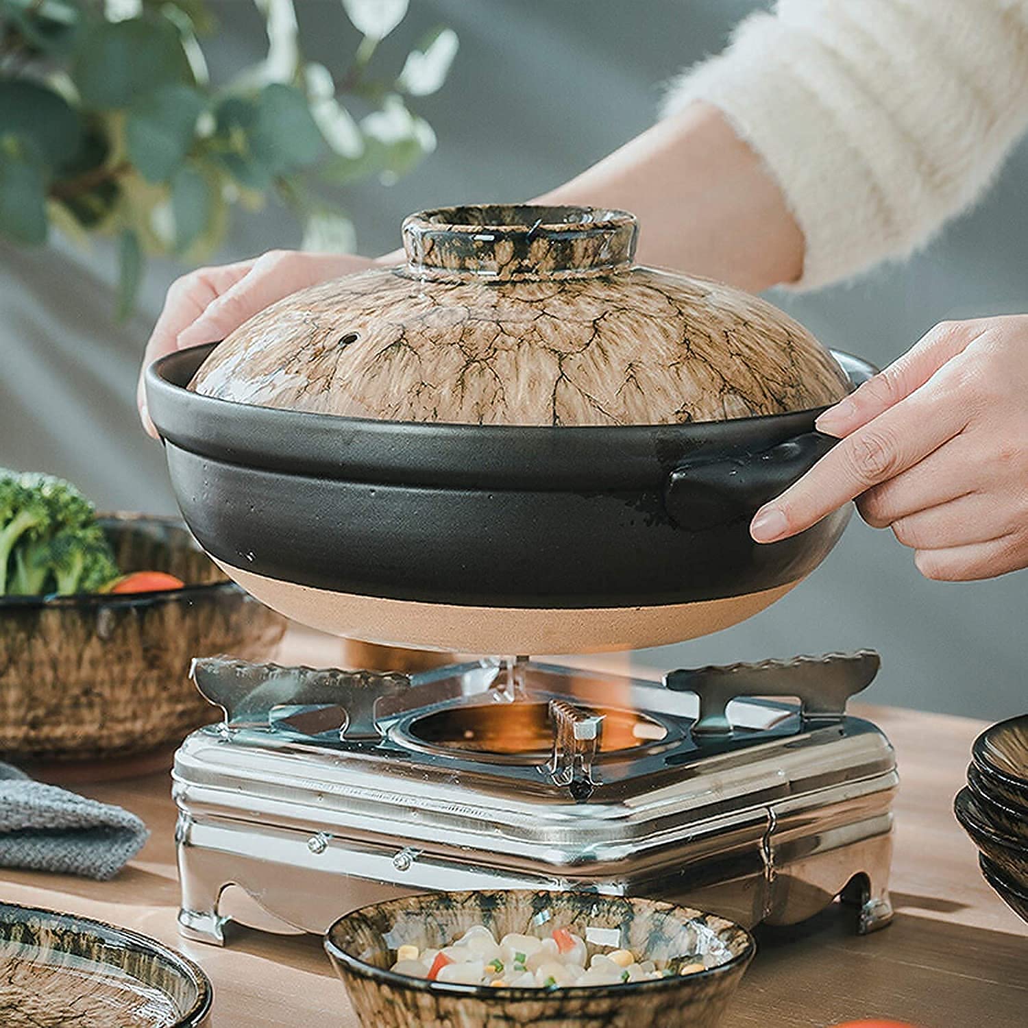 Ensemble de Services de céramique pour dîner de Fission, 66 Léopard Glaze Porcelaine Vaisselle, Plateau de Steak Japonais, Bol à céréales et Bol à Soupe