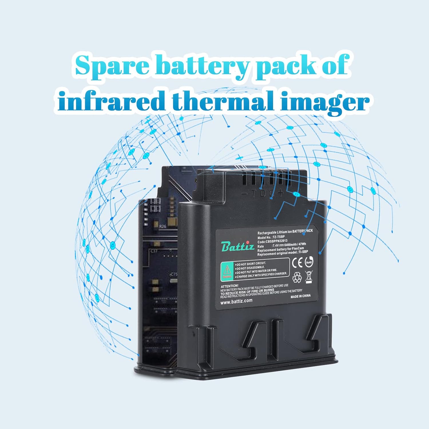 Replacement Rechargeable Lithium-Ion Battery Compatible with FLUKE TIR2/TIR3/TIR4/TI40/TI45/TI50/TI55 Series IR FlexCam Thermal Imagers, Replace the Original Model TI-SBP TI SBP