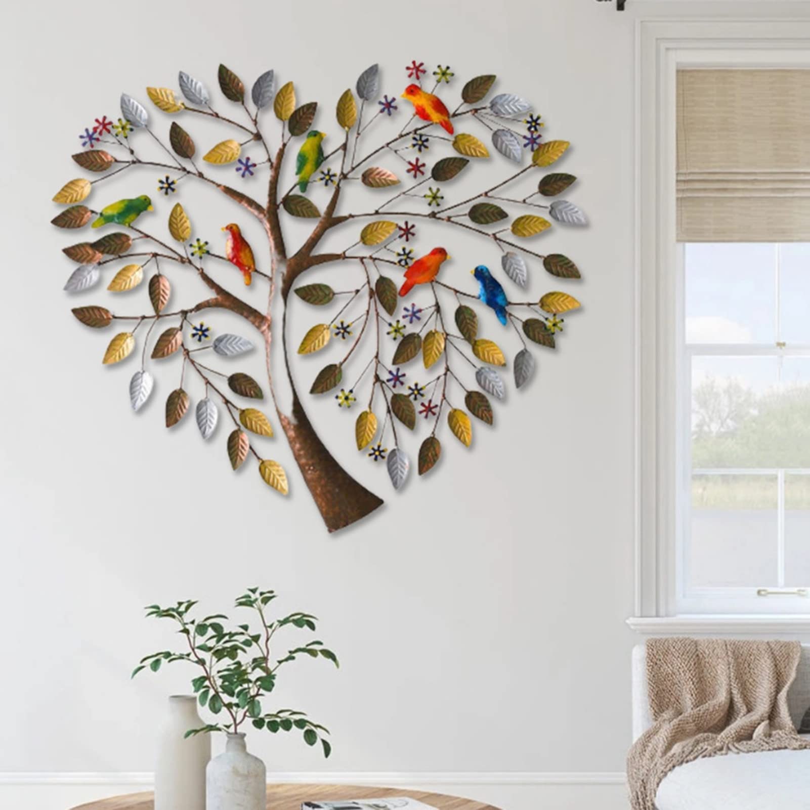 Kreatywność serca Drzewo życia Wall Art Decor, Ręcznie robione drzewo w kształcie serca z ptakami na gałęziach rzeźba, 3D Eternal Love kutego żelaza wystrój, na zewnątrz na zewnątrz