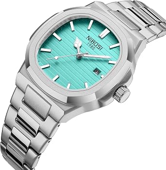 NIBOSI Men's Watches Analog Quartz Stainless Steel Military Watches for Men Waterproof Business Classic Wrist Watch with Date, 07-silver light blue, Bracelet