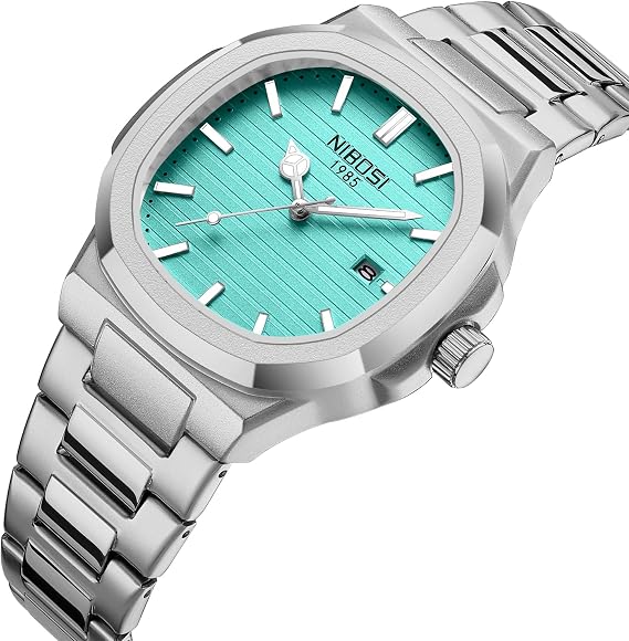 NIBOSI Men's Watches Analog Quartz Stainless Steel Military Watches for Men Waterproof Business Classic Wrist Watch with Date, 07-silver light blue, Bracelet