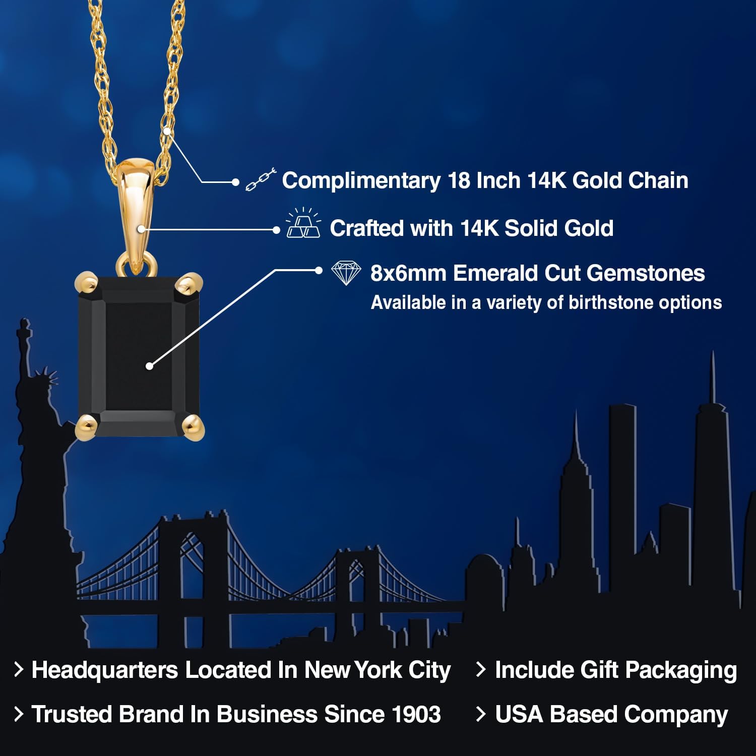 Gem Stone King 14K Yellow Gold 8X6MM Emerald Cut Gemstone Birthstone Solitaire Pendant Necklace | Gold Necklace For Women | With 18 Inch Gold Chain - Image 2