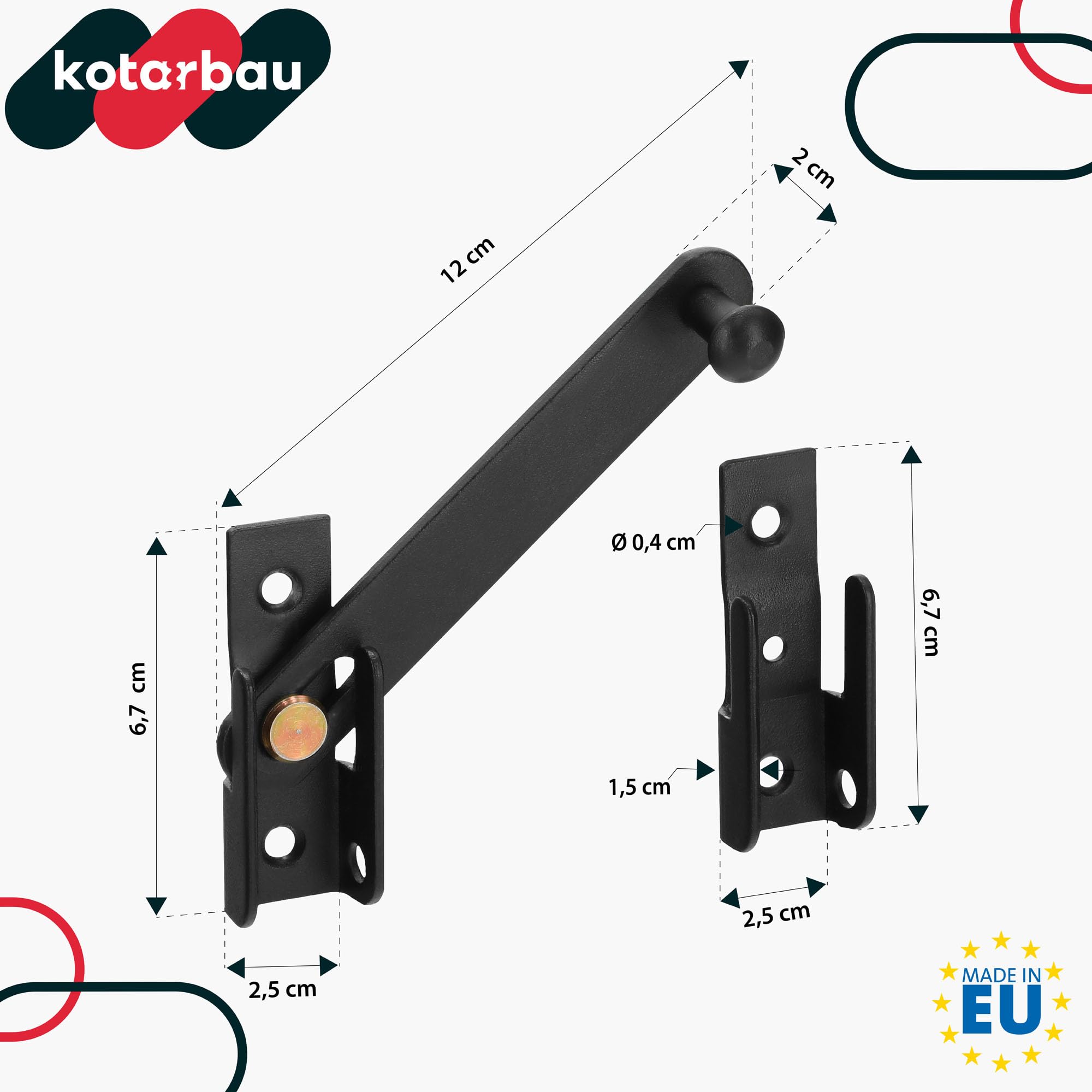 KOTARBAU® 2 x Cierres para Puertas y contraventanas 120 mm, Cierre para verjas, Cierre pestillo Negro, Retenedor para Puertas batientes, Cierre Puertas Madera, 2 uds