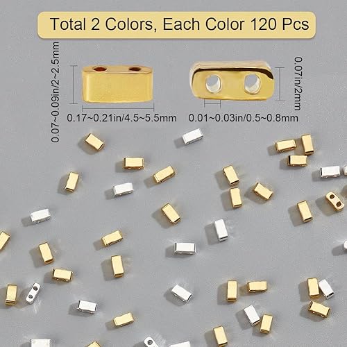 Miniatura 2 de CREATCABIN 240 cuentas de Tila de 2 agujeros, 2 colores, cuentas de vidrio, cuadradas, rectangulares, mini, opacas, con recipiente de plástico,