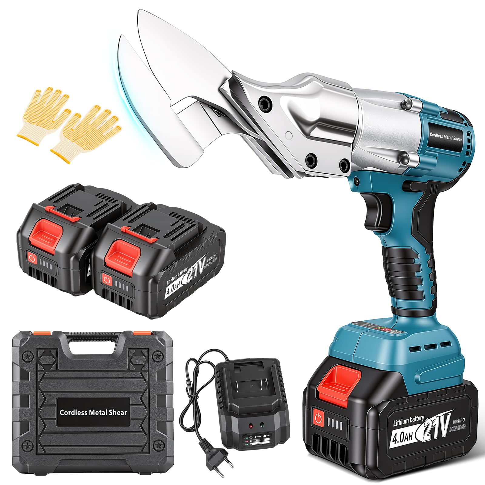 Akku Blechschere Kompatibel mit Makita 18V Akku, 2 * 4000mAh Akkus Blechschere Elektrisch, 360° Drehbarer Kopf, Bürstenlos Elektrische Schere zum Schneiden von Stahl, Bleche, PVC, Aluminium