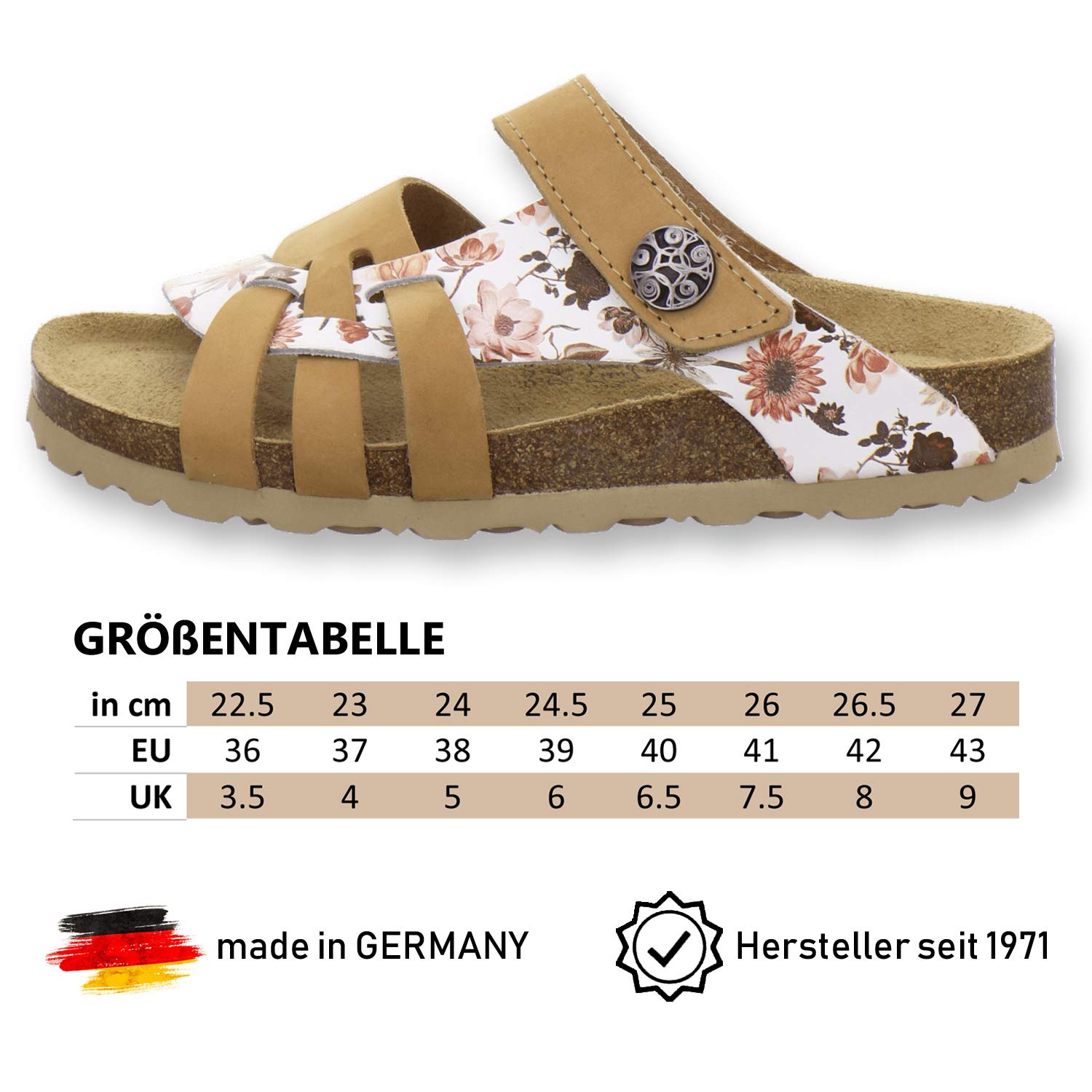 AFS-Schuhe 2120 - Pantuflas de piel con cierre de velcro, cómodas zapatillas para mujer con plantilla para el pie, fabricadas en Alemania