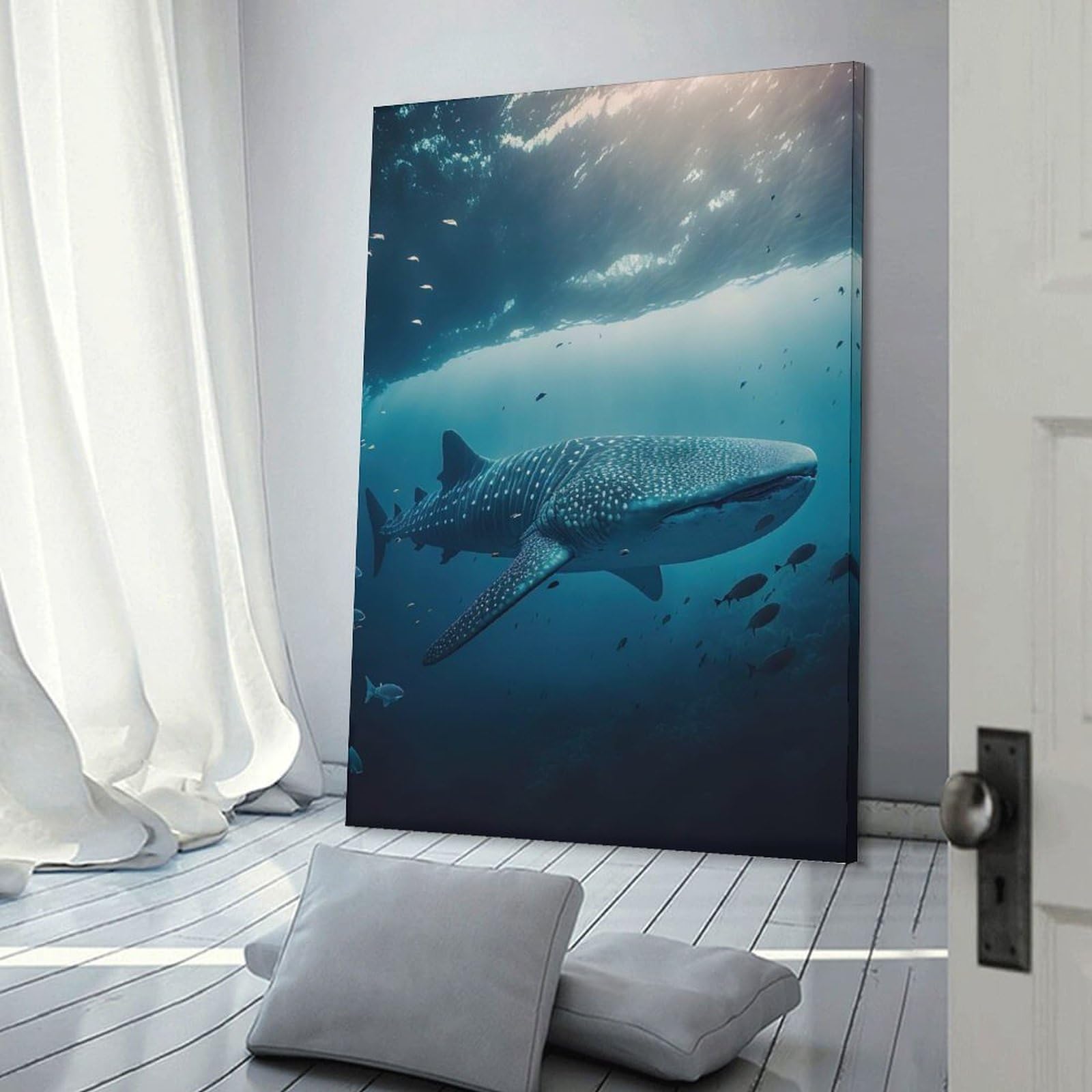Junmoney Whale Sharks(3) Canvas Wall Art 08x12inch(20x30cm), for Work Areas, Reading Rooms Or Studios, A Smart Decor Choice for Study Walls