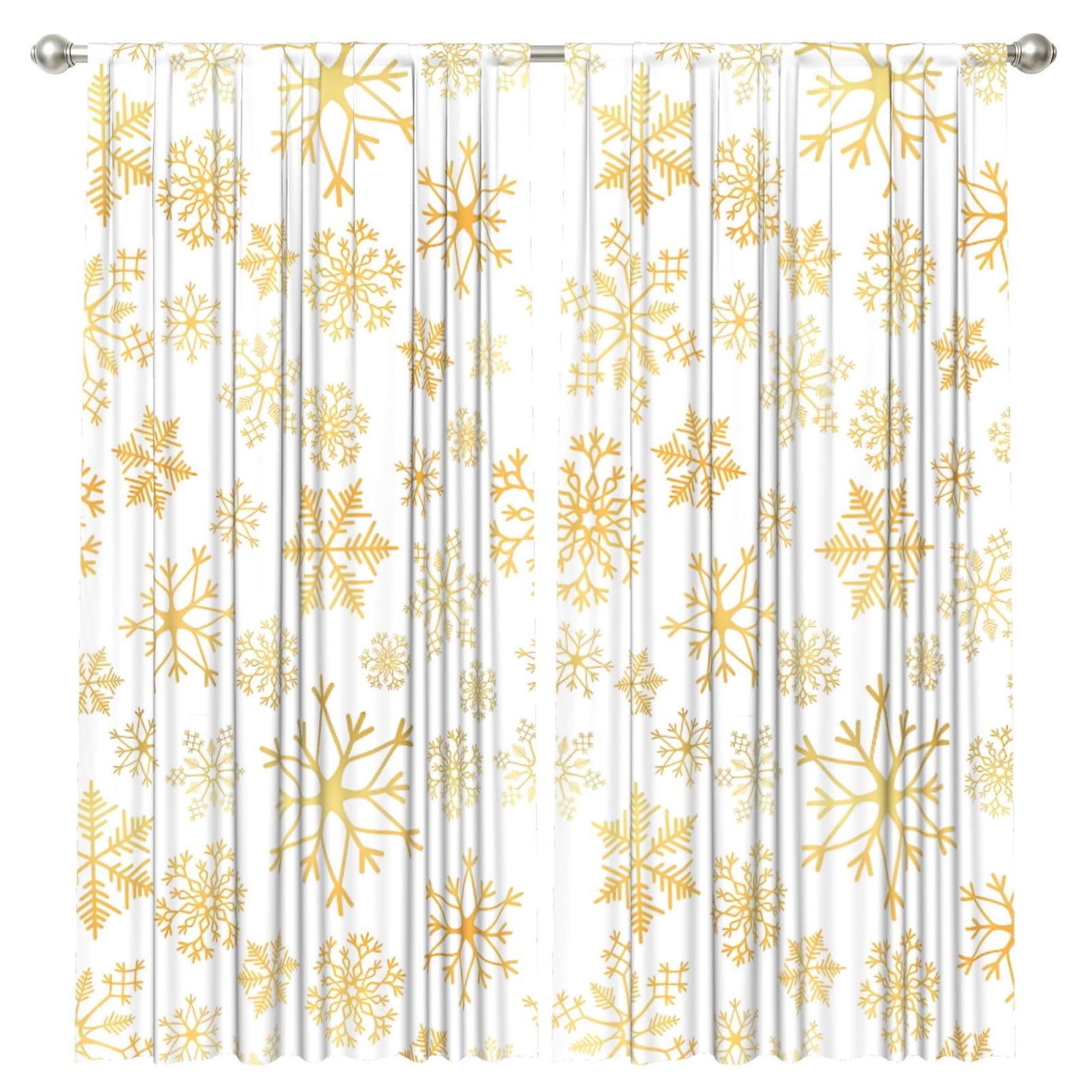 InOmak Gold Snowflake Christmas Xmas White, 2 Panels Window Curtains 52 x 84 Inch Blackout Curtains for Living Room Bedroom