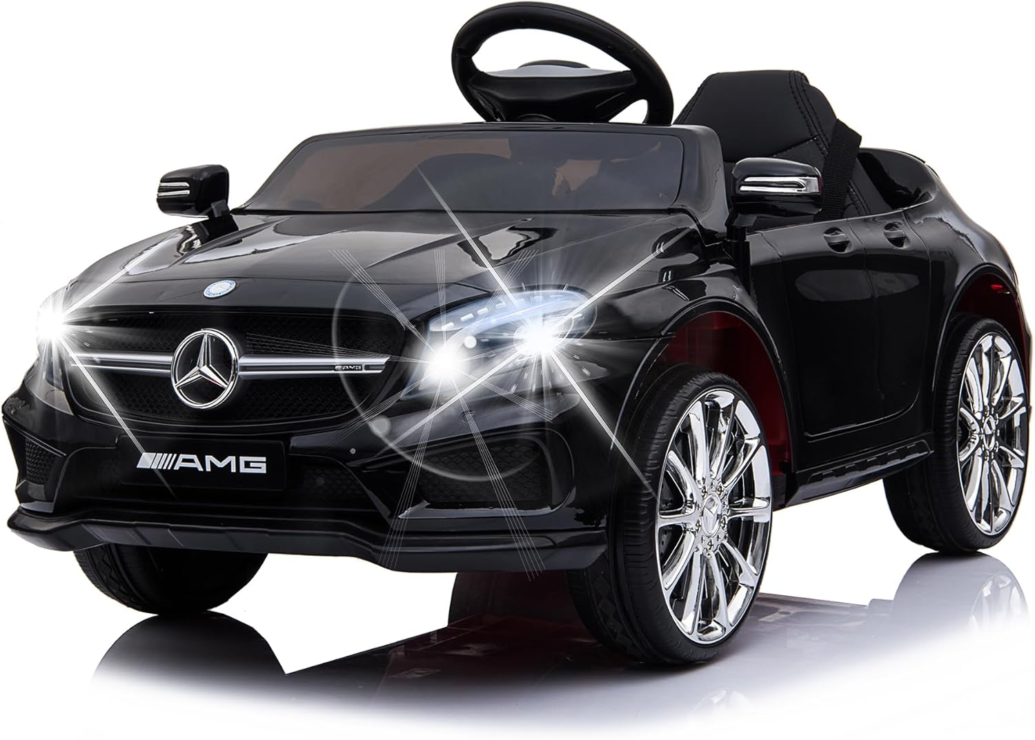 12V Kids Ride On Car with 2.4G Remote Control,Battery Powered Electric Ride On Car Vehicle Double Doors, 5 Point Safety Belt,LED Lights (Black)