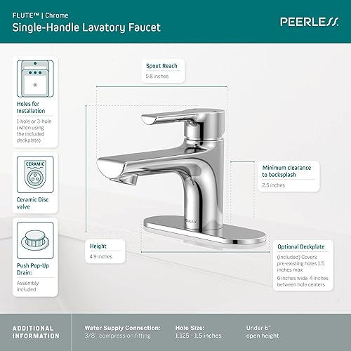 Miniatura 3 de Peerless P1512LF - Grifo de baño con flauta, caudal de 1.0 GPM, cromado