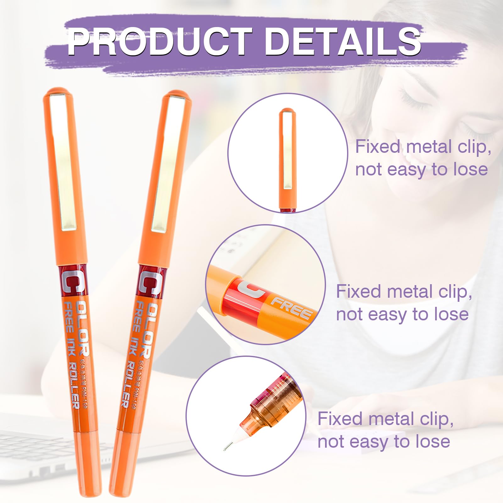 VEGCOO Rollerball Pens, 12 colours Ink Pen,0.5mm roller ball pens for writing for office study drawing Handwriting Pens (Multicolor) - Image 3