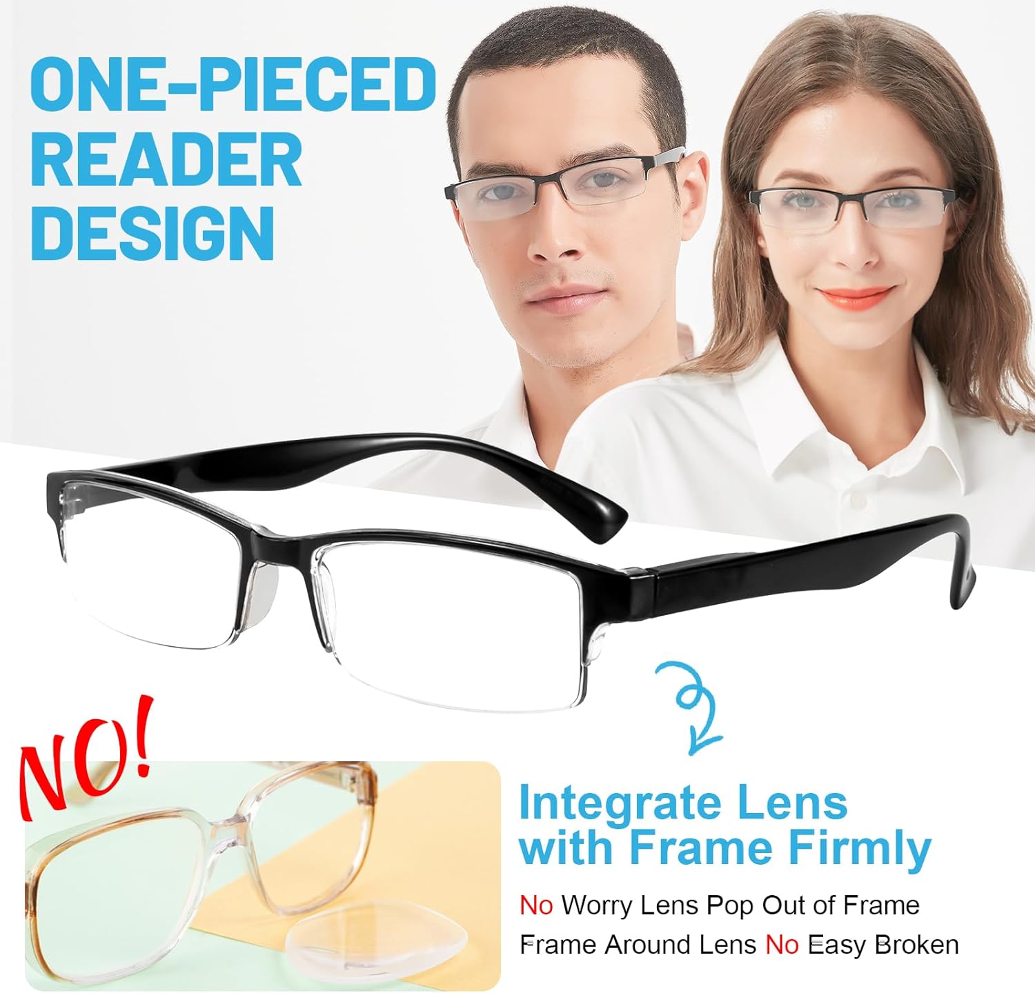 4 Packs Reading Glasses for Women Men Spring Hinge Half-rimmed Readers 1.0 1.5 2.0 2.5 3.0 3.5 4.0