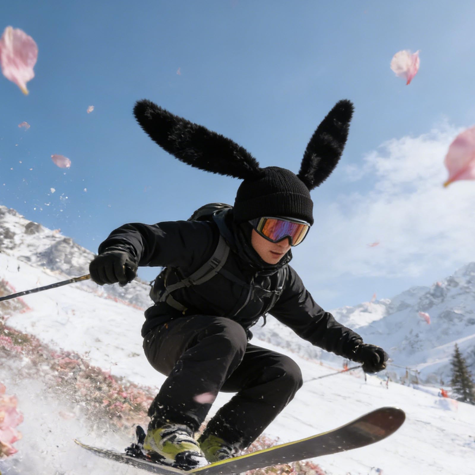 LALAFINA Skihelmbezug Plüschmütze mit Hasenohren aus Garn Schwarz/weiß für Snowboarding und Skifahren Einfache Montage für Altersgruppen