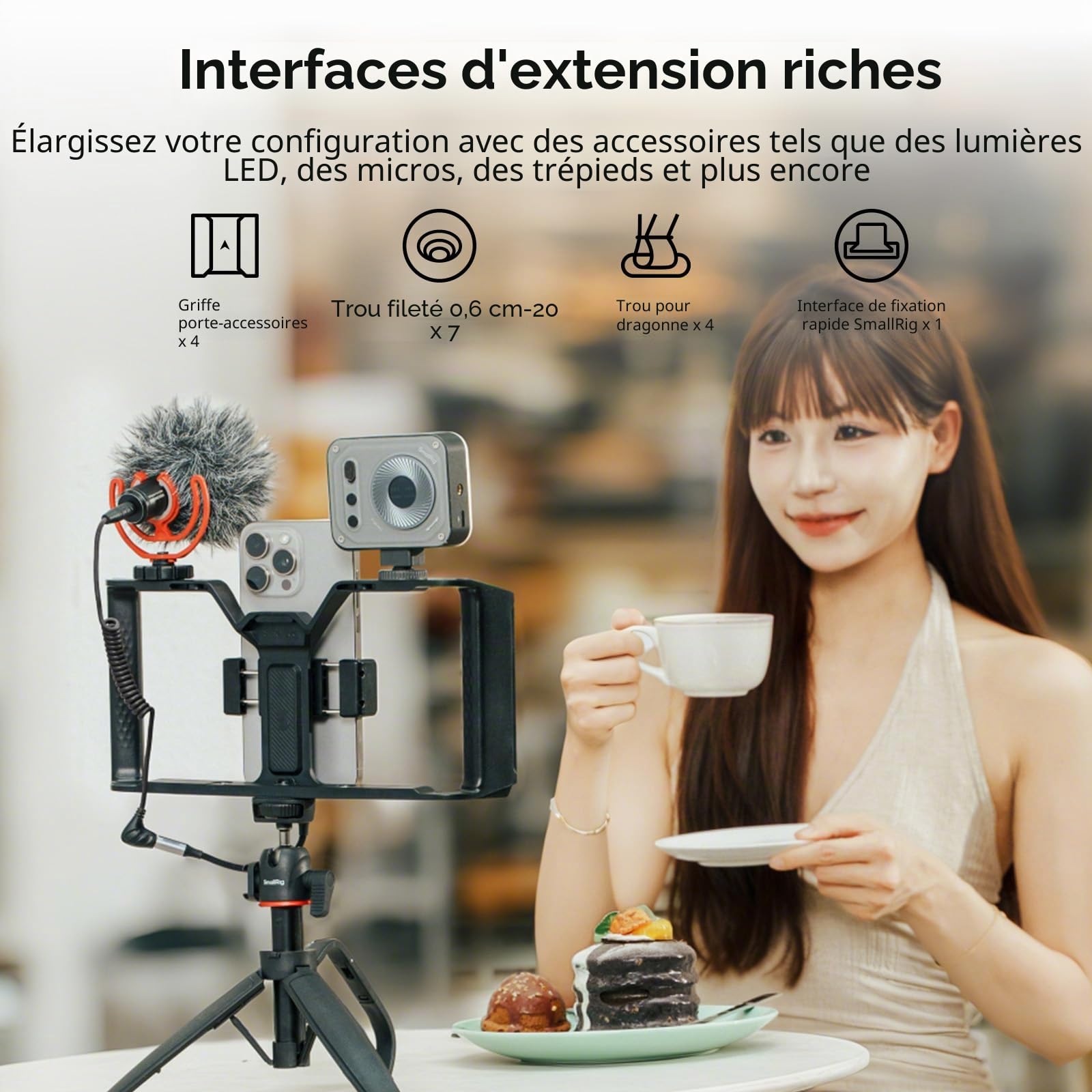 SMALLRIG Cage Universelle pour Téléphone IG-01 Integra Grip avec Manette sans Fil WR-06, Monture en V, Fixations pour Griffe, Trous Filetés 1/4"-20, Prise QD, Compatible iPhone et Android - 5356